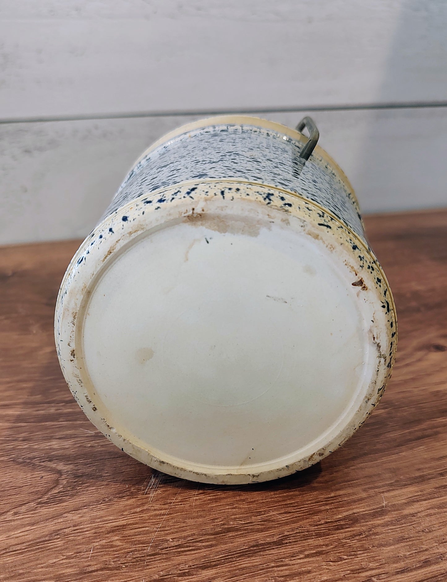 Blue and Cream Speckled Cheese Crock with Hermetic Lid