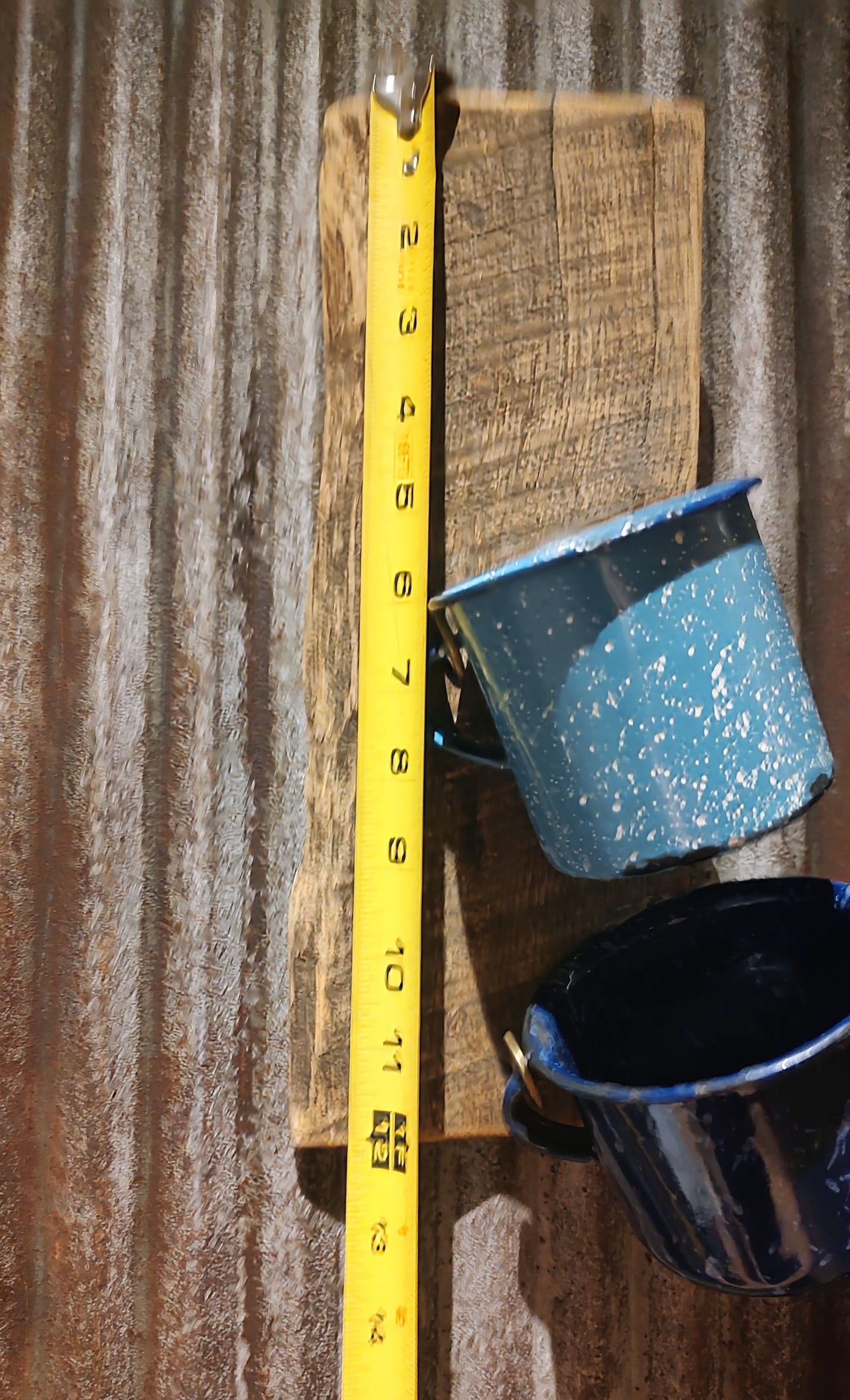 Repurposed Scrap Wood Wall Decor w/Enamel Mugs