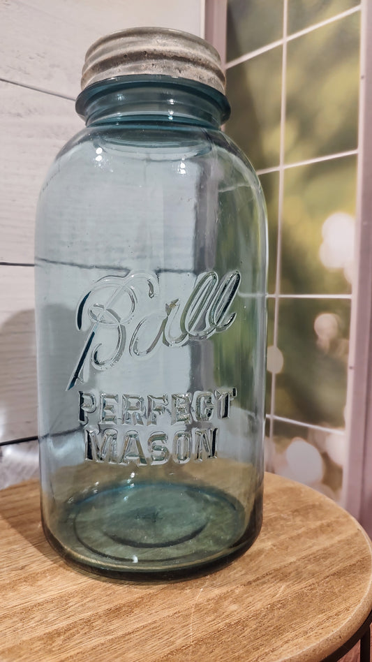 Antique/Vintage 1/2 Gallon Blue Ball Jar