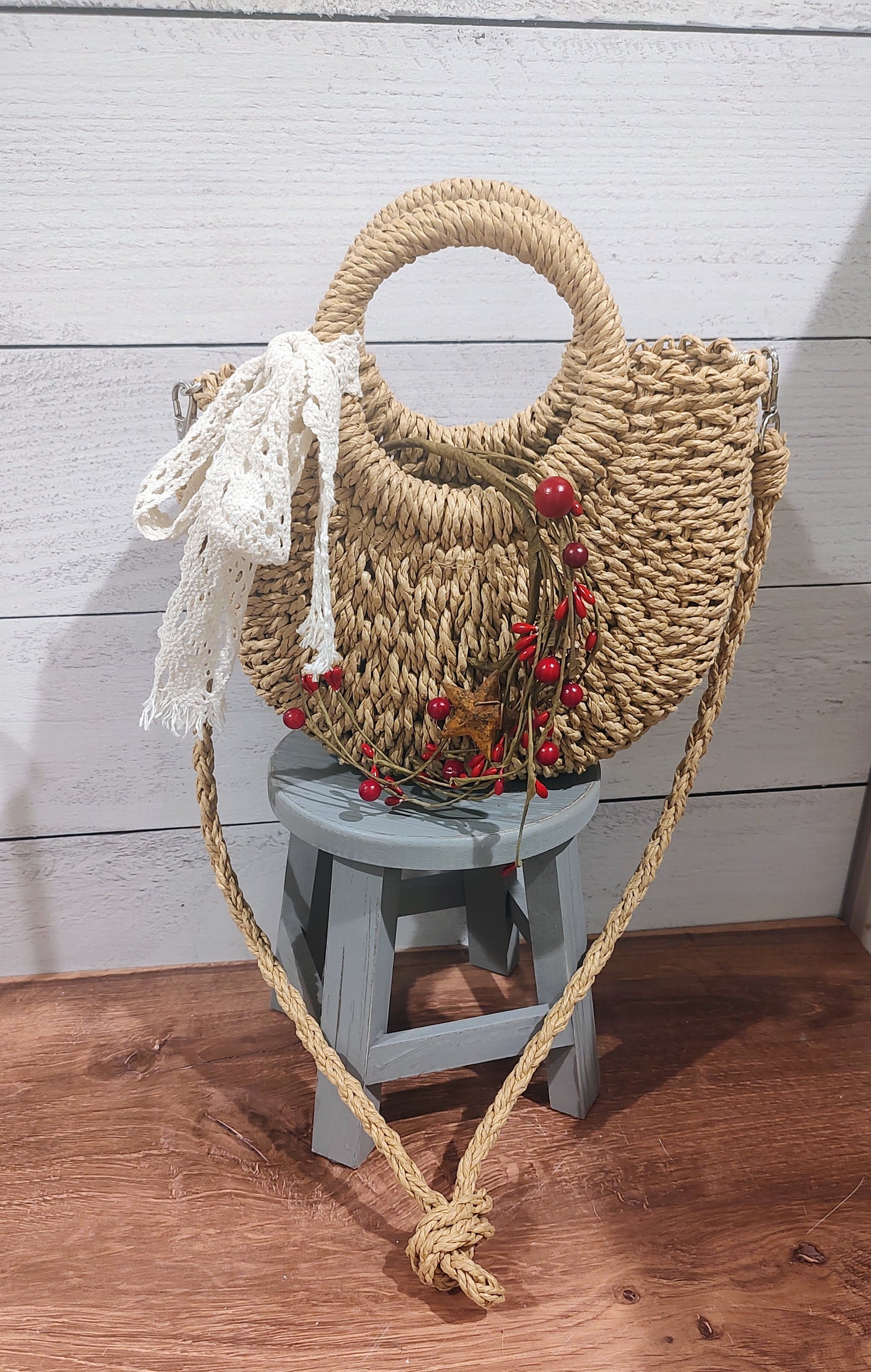 Half Moon Straw Rattan Hand bag