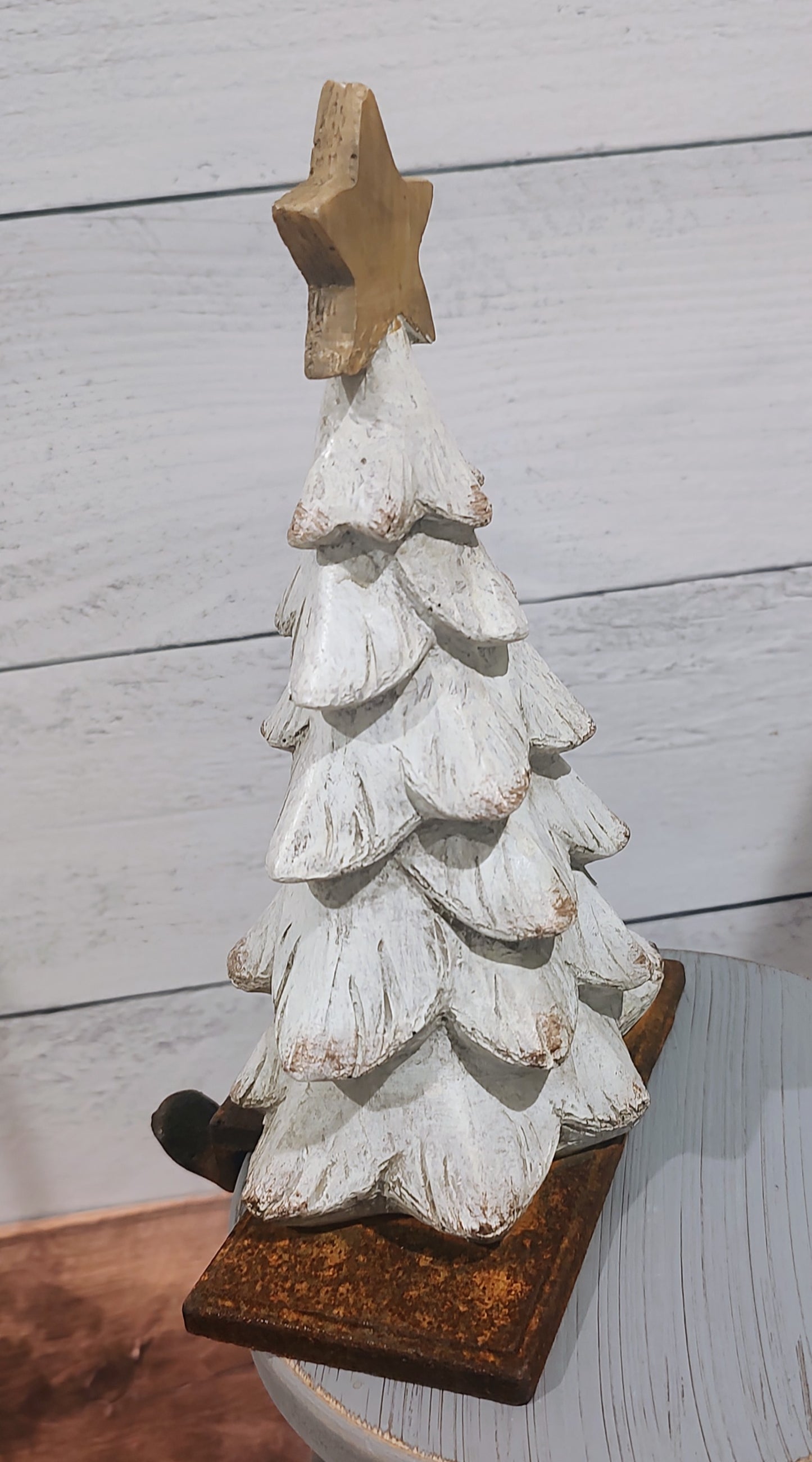 White Tree Stocking or Wreath Holder w/Cast Base