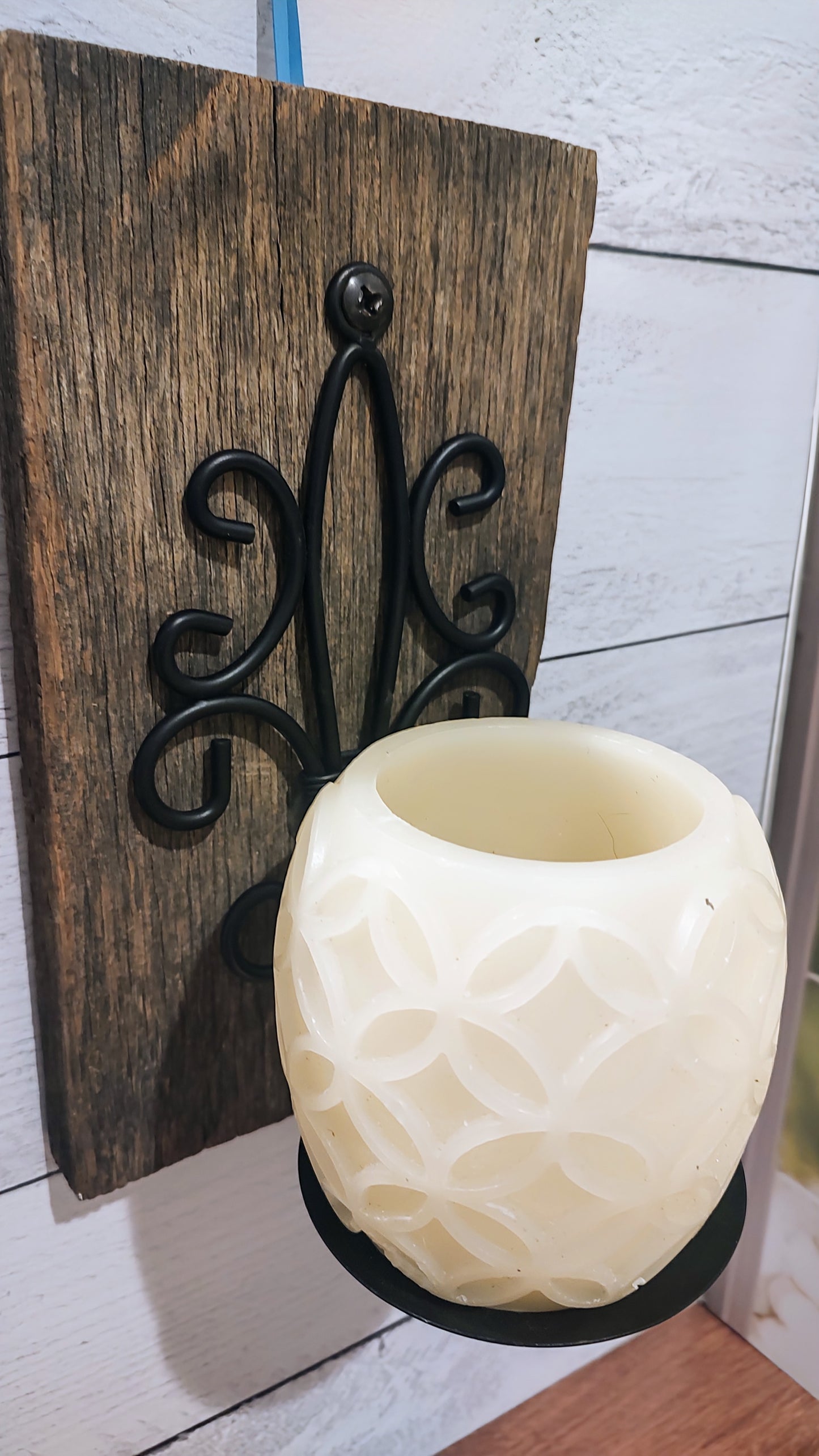 Repurposed Barn Wood with Metal Candle Holder