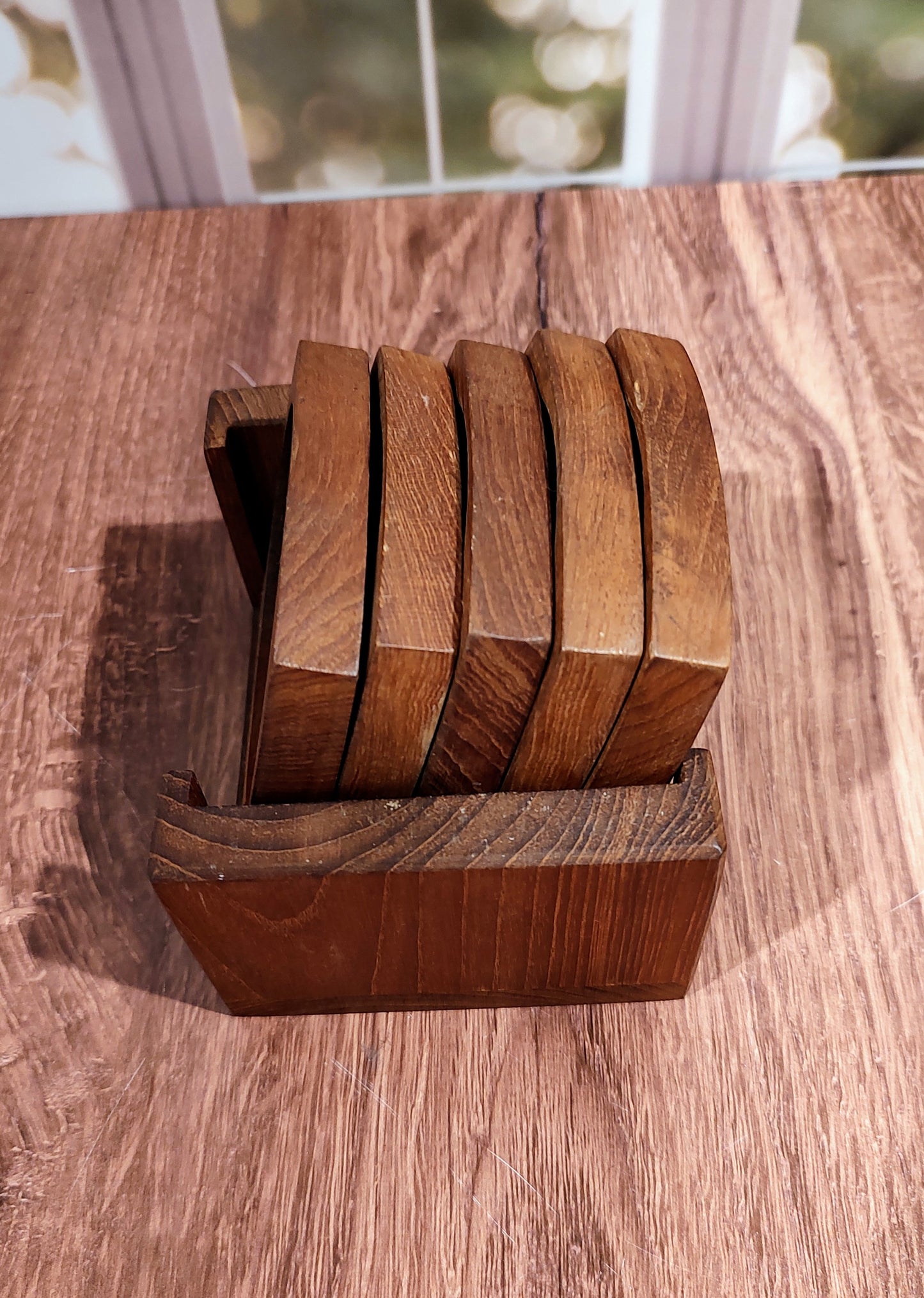 Mid-Century Teakwood Coaster set w/5 coasters