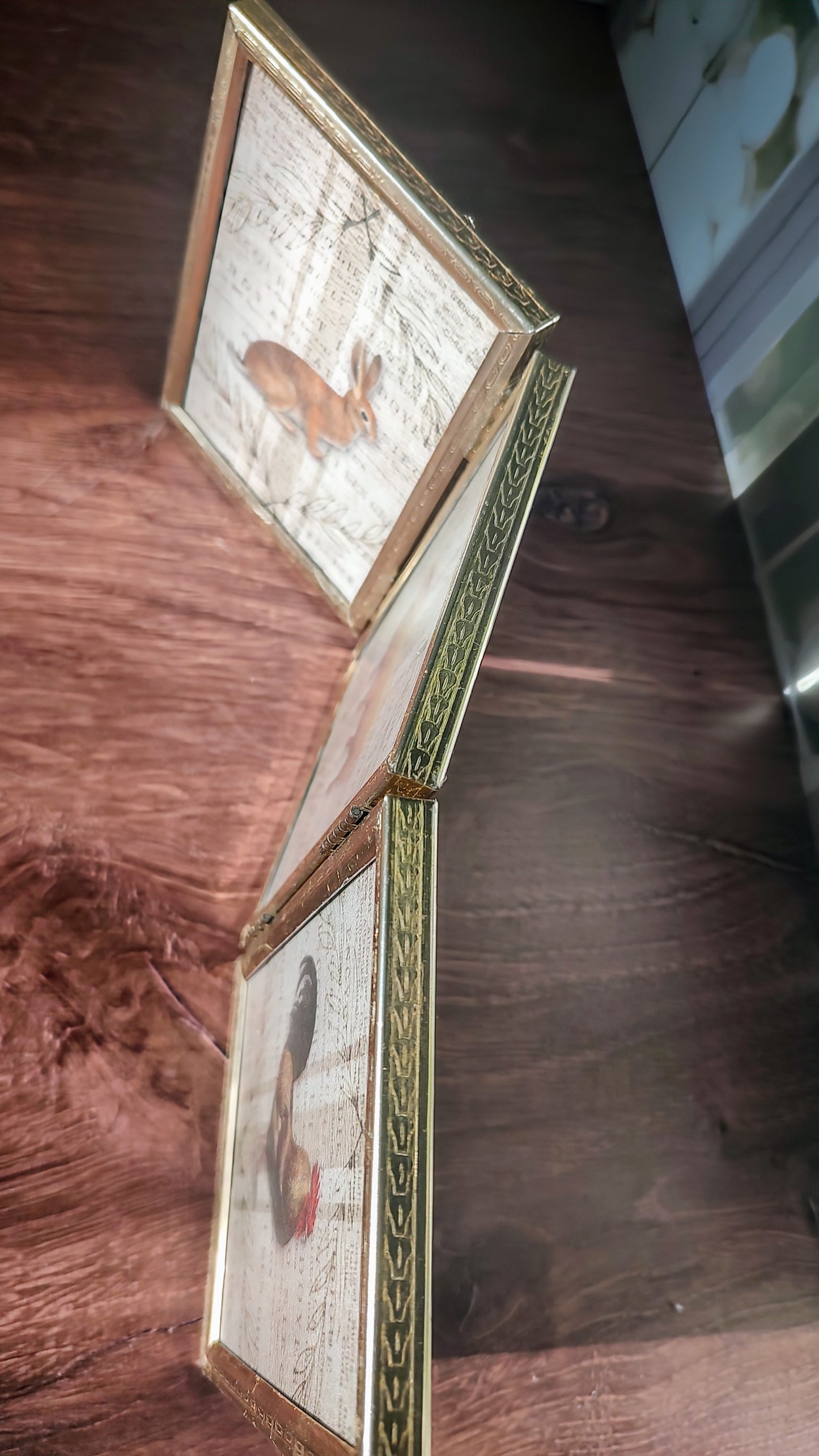Vintage Trifold Frame with Rice Paper Art