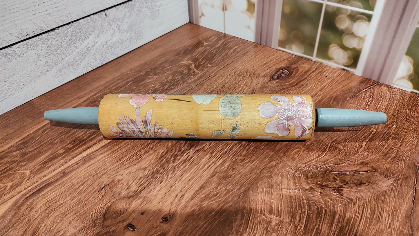 Vintage Rolling Pin with IOD Floral Transfers