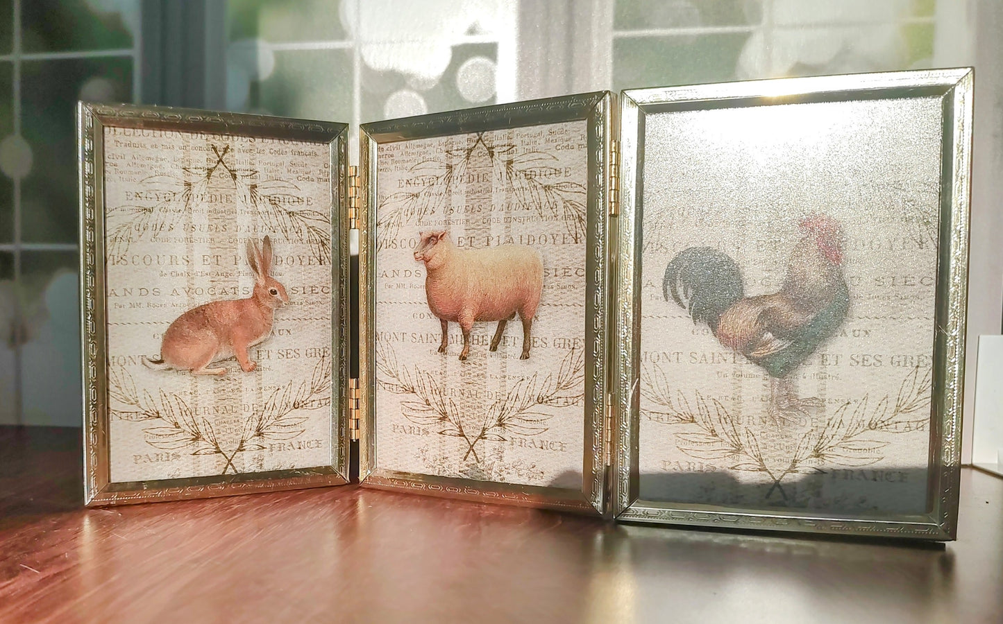Vintage Trifold Frame with Rice Paper Art
