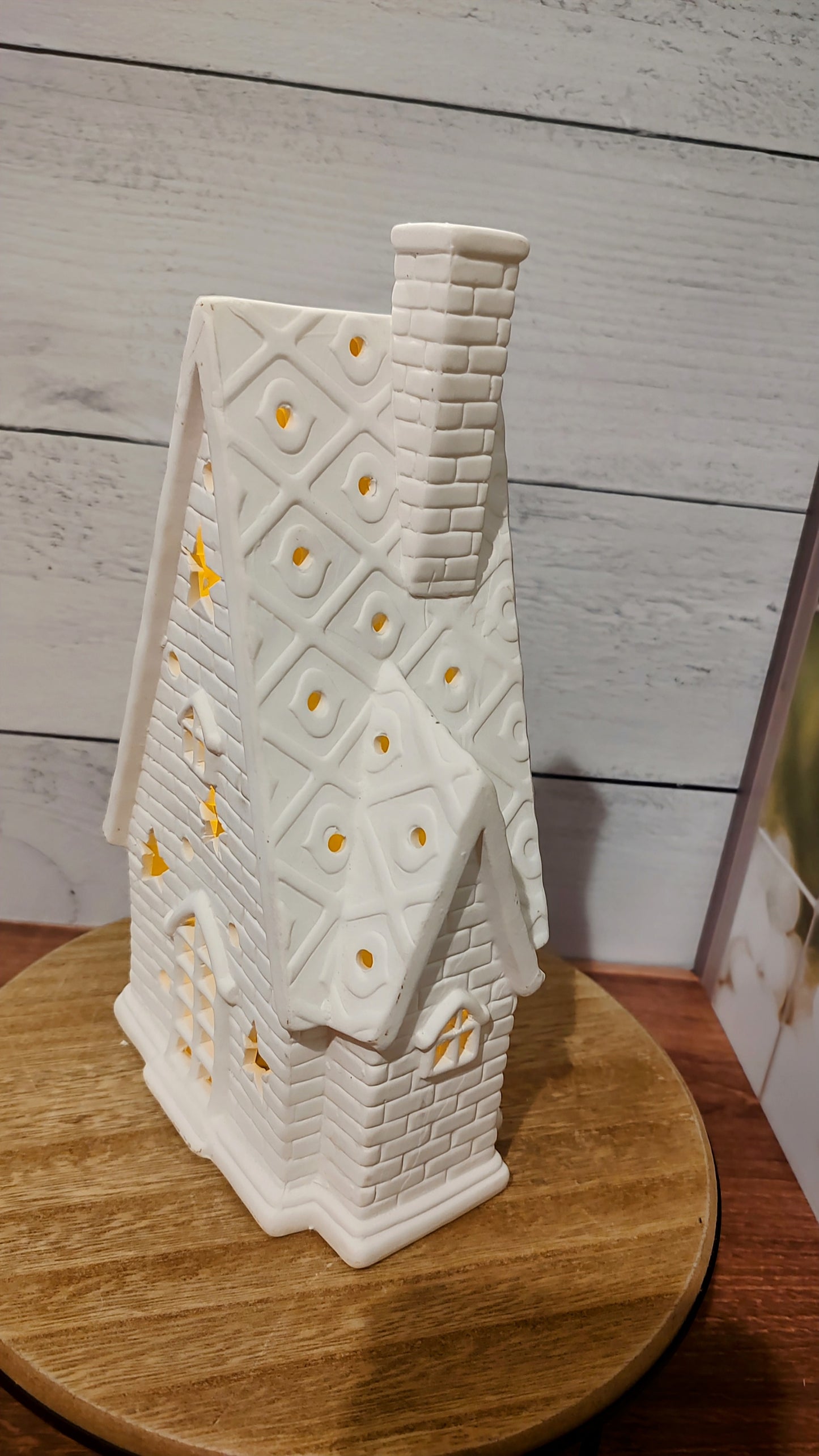 Unglazed Ceramic House with battery light