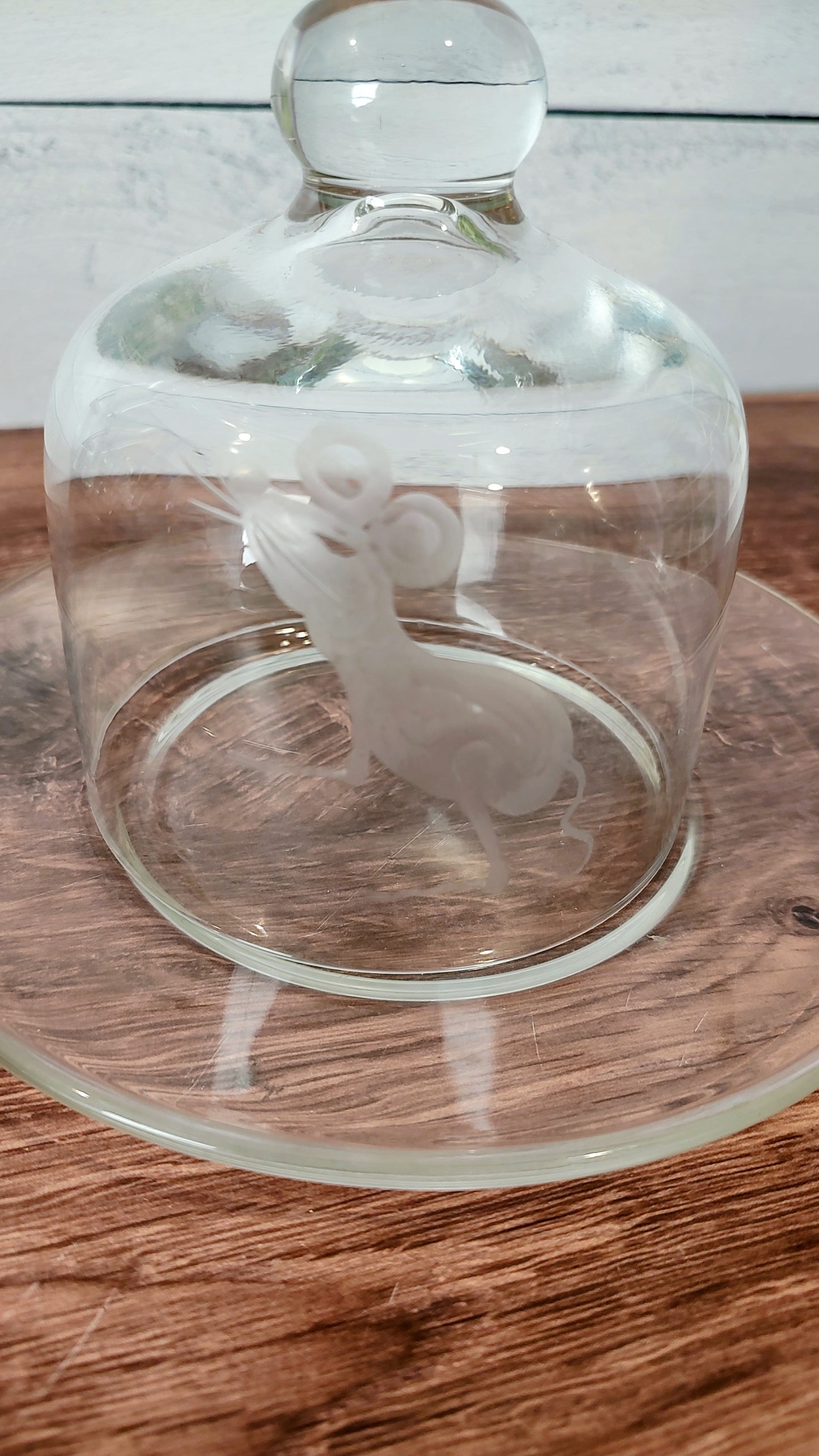 Etched Mouse Glass Cheese Ball Dish