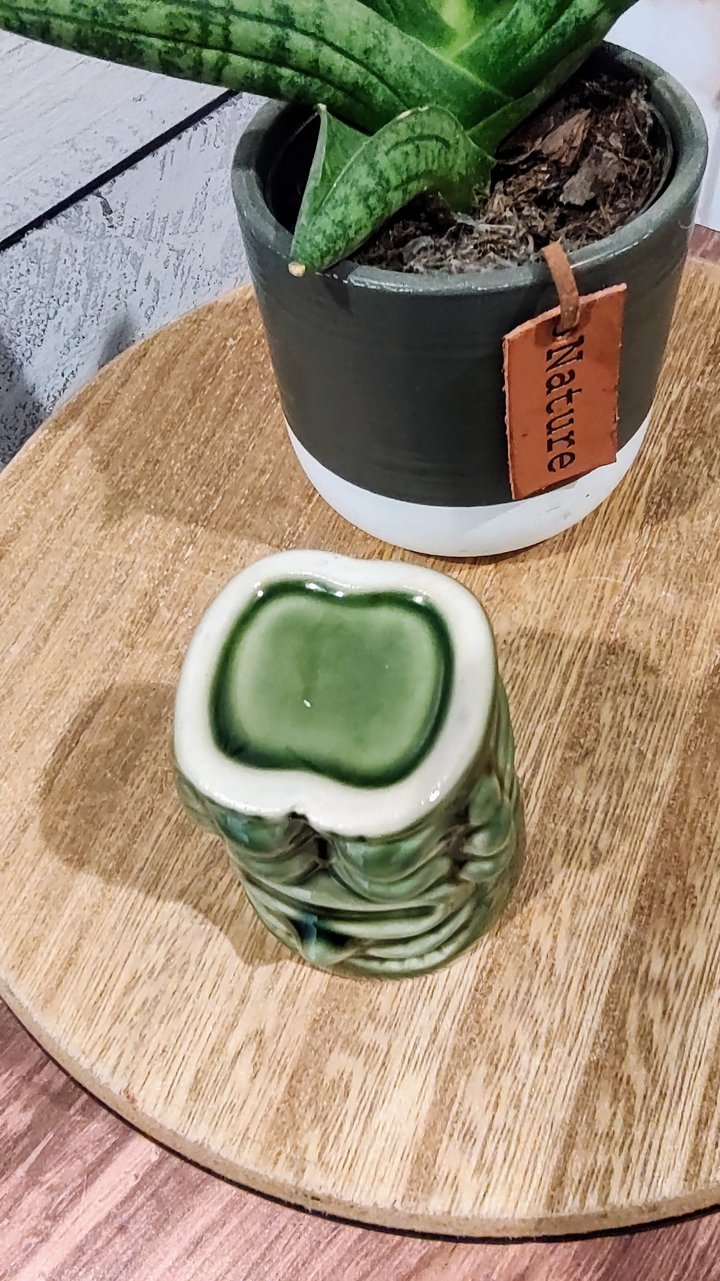 Green Ceramic Tiki Glass