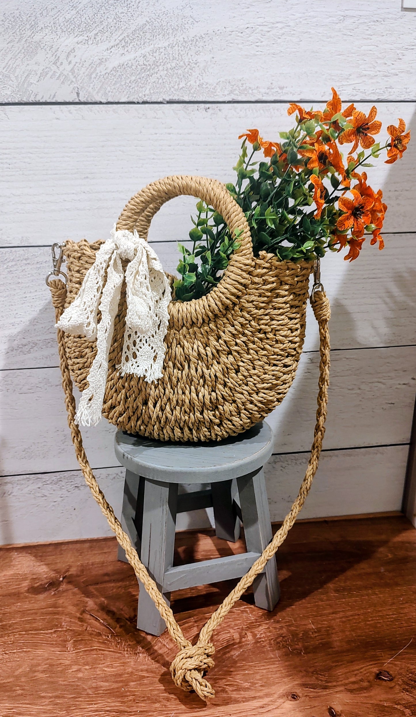 Half Moon Straw Rattan Hand bag