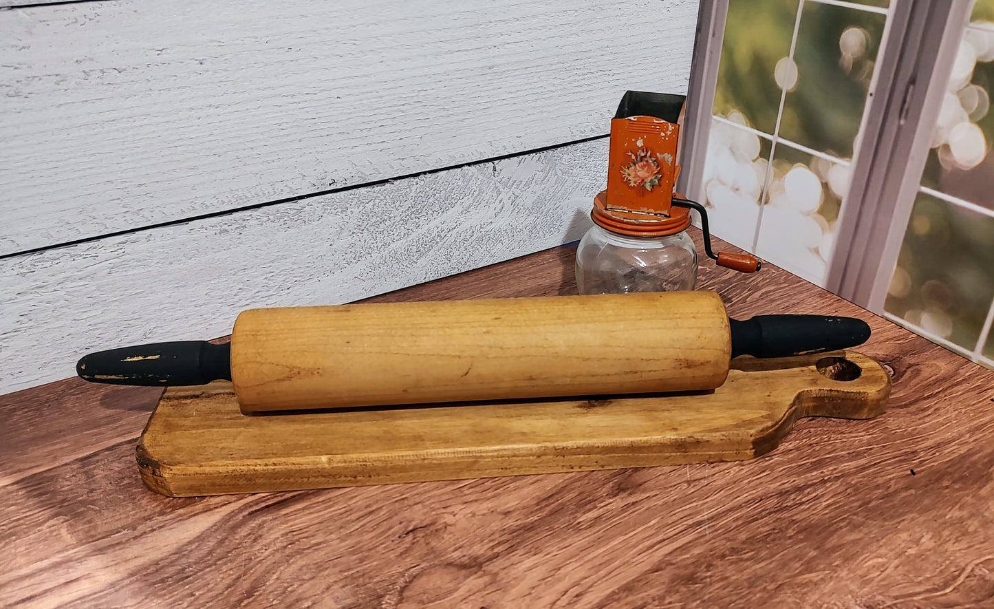 Vintage Rolling Pin with Black Handles