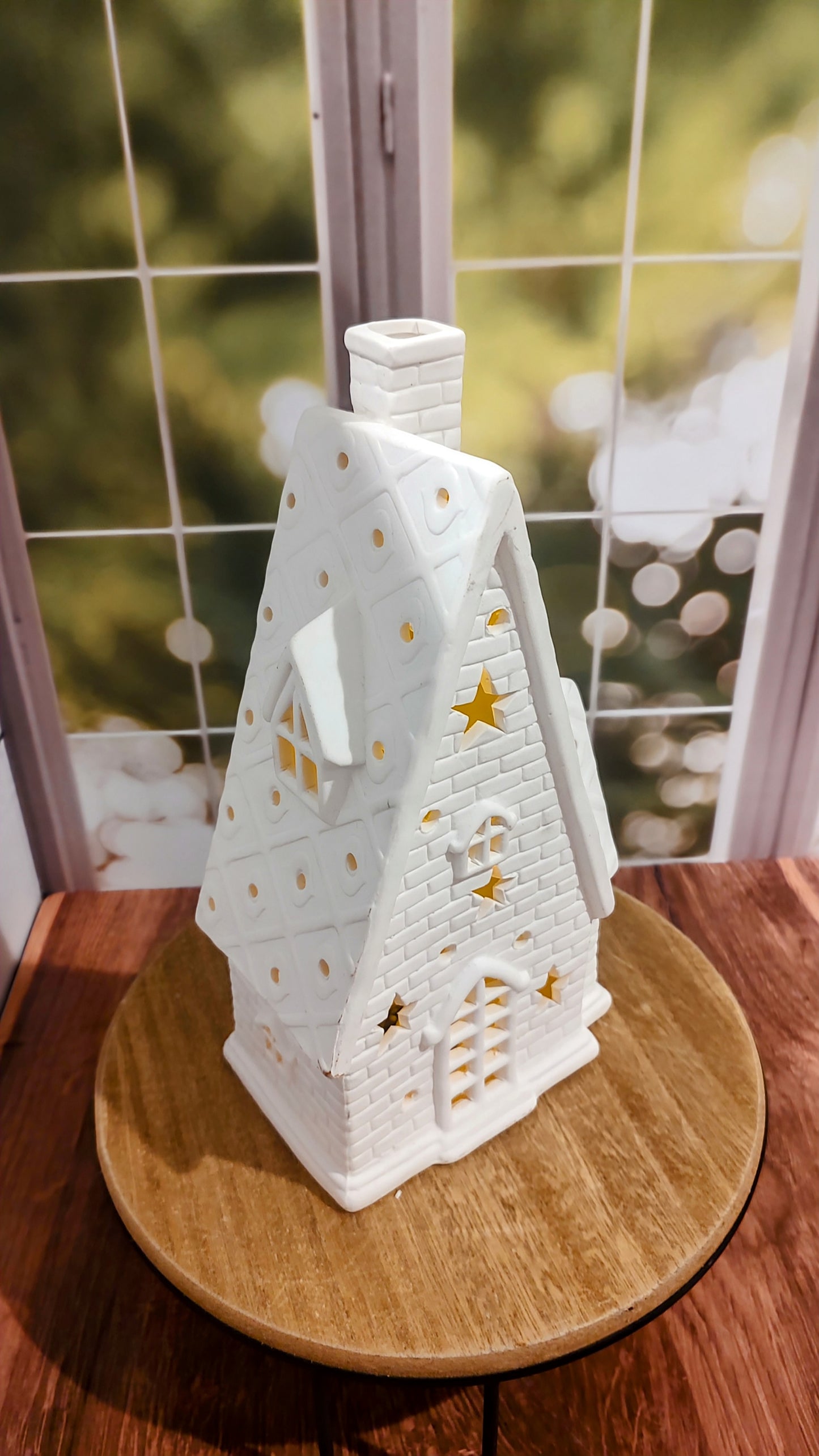 Unglazed Ceramic House with battery light