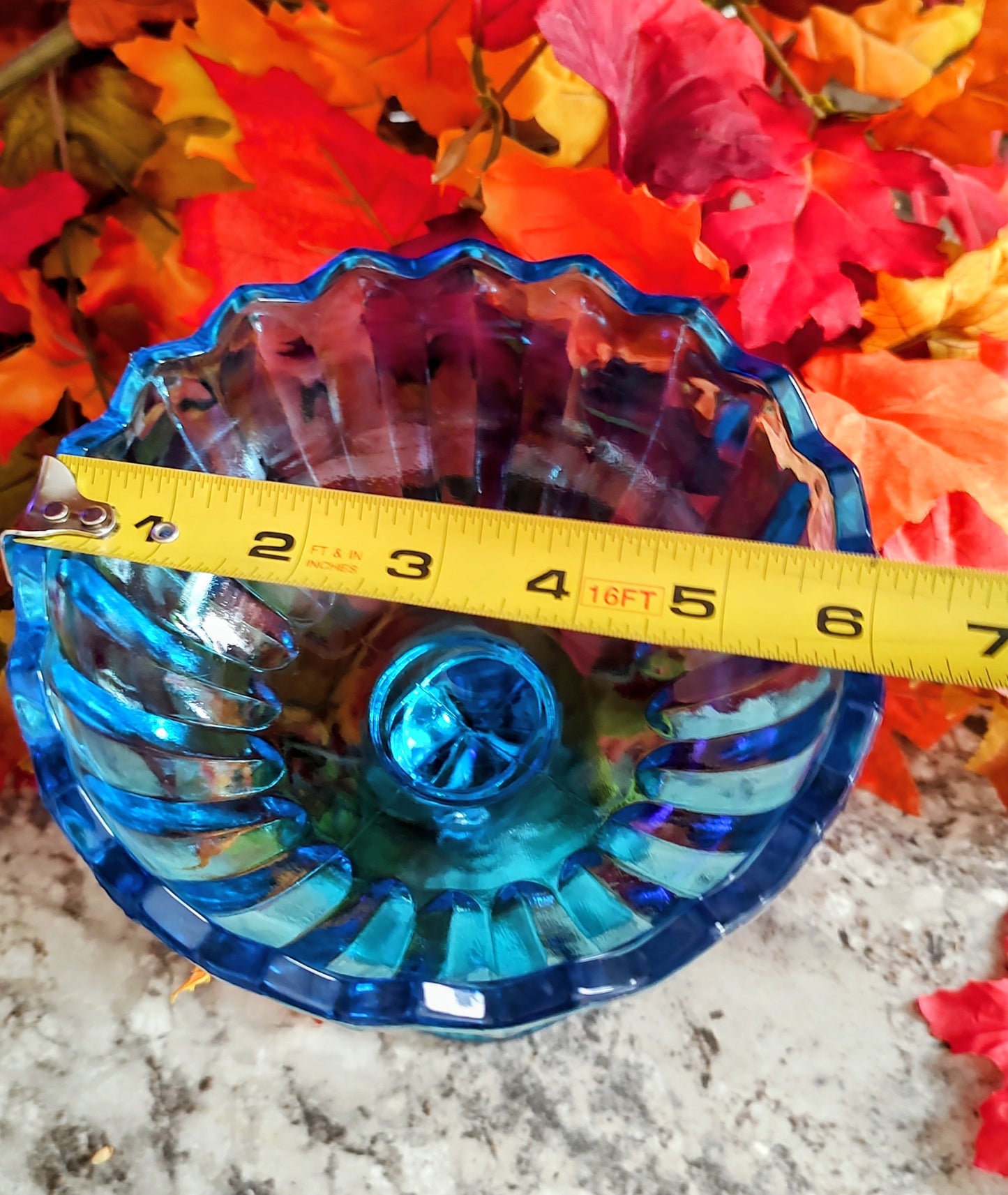 Vintage Blue Indiana Glass Lotus Blossom