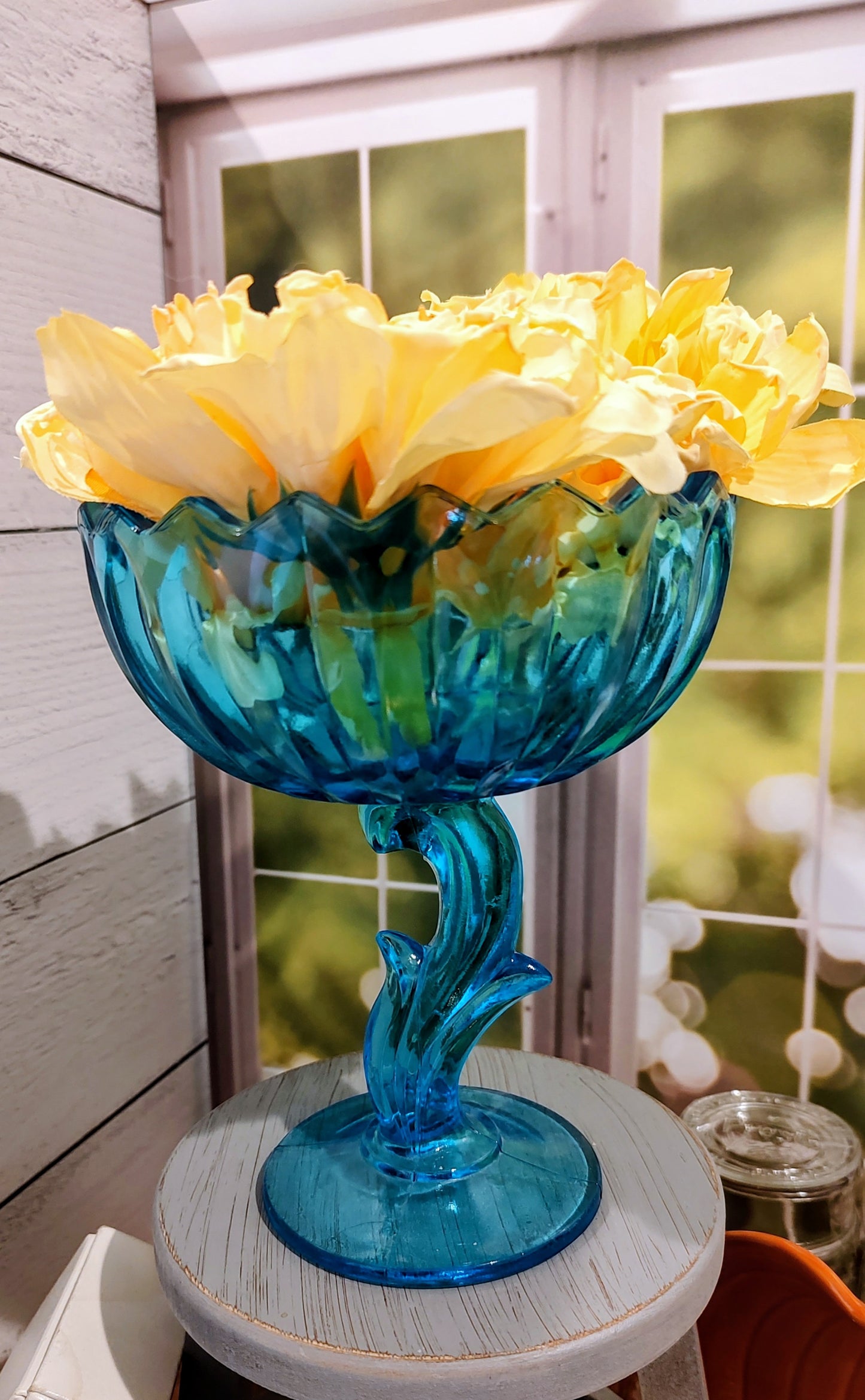 Vintage Blue Indiana Glass Lotus Blossom