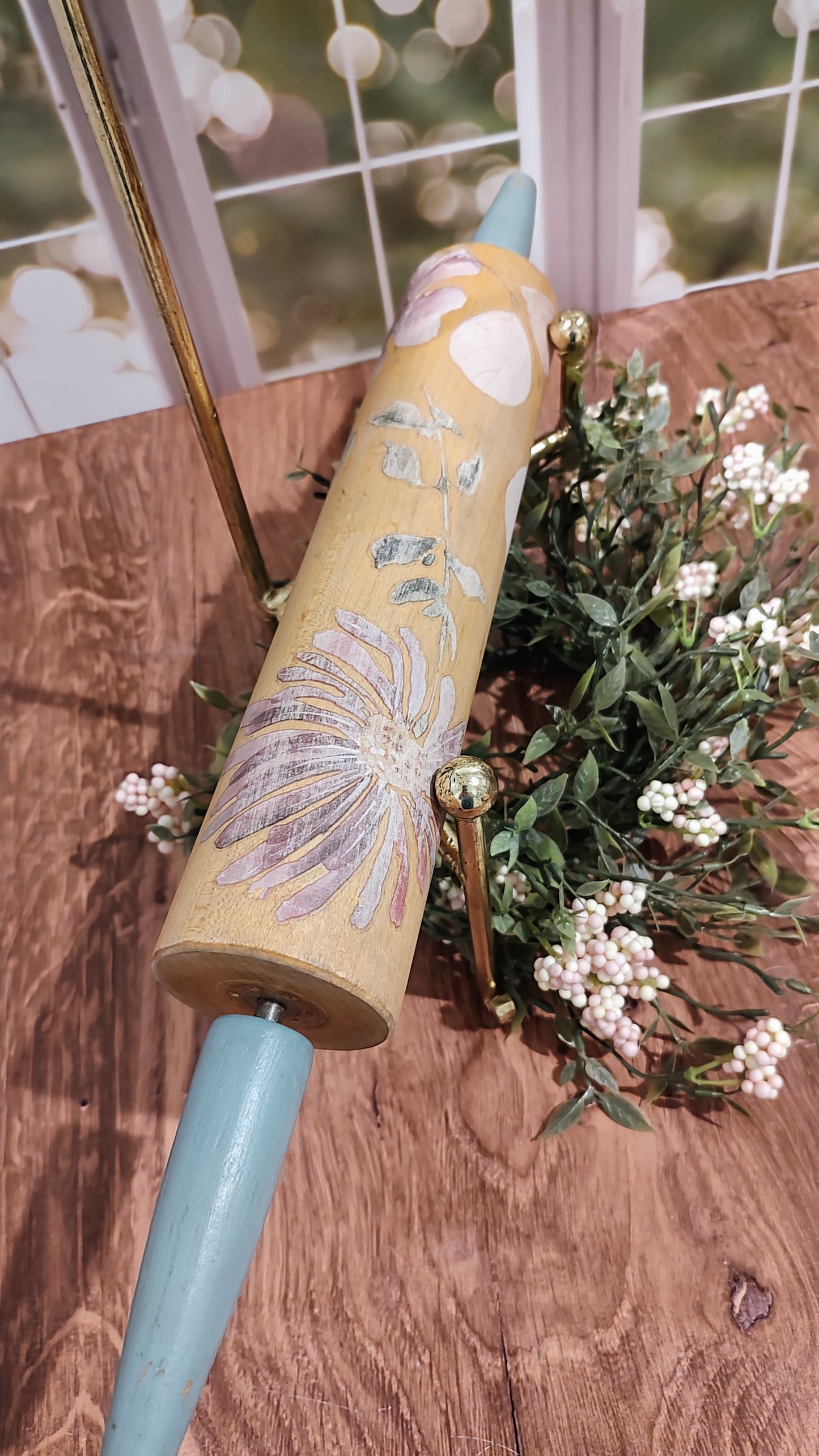 Vintage Rolling Pin with IOD Floral Transfers