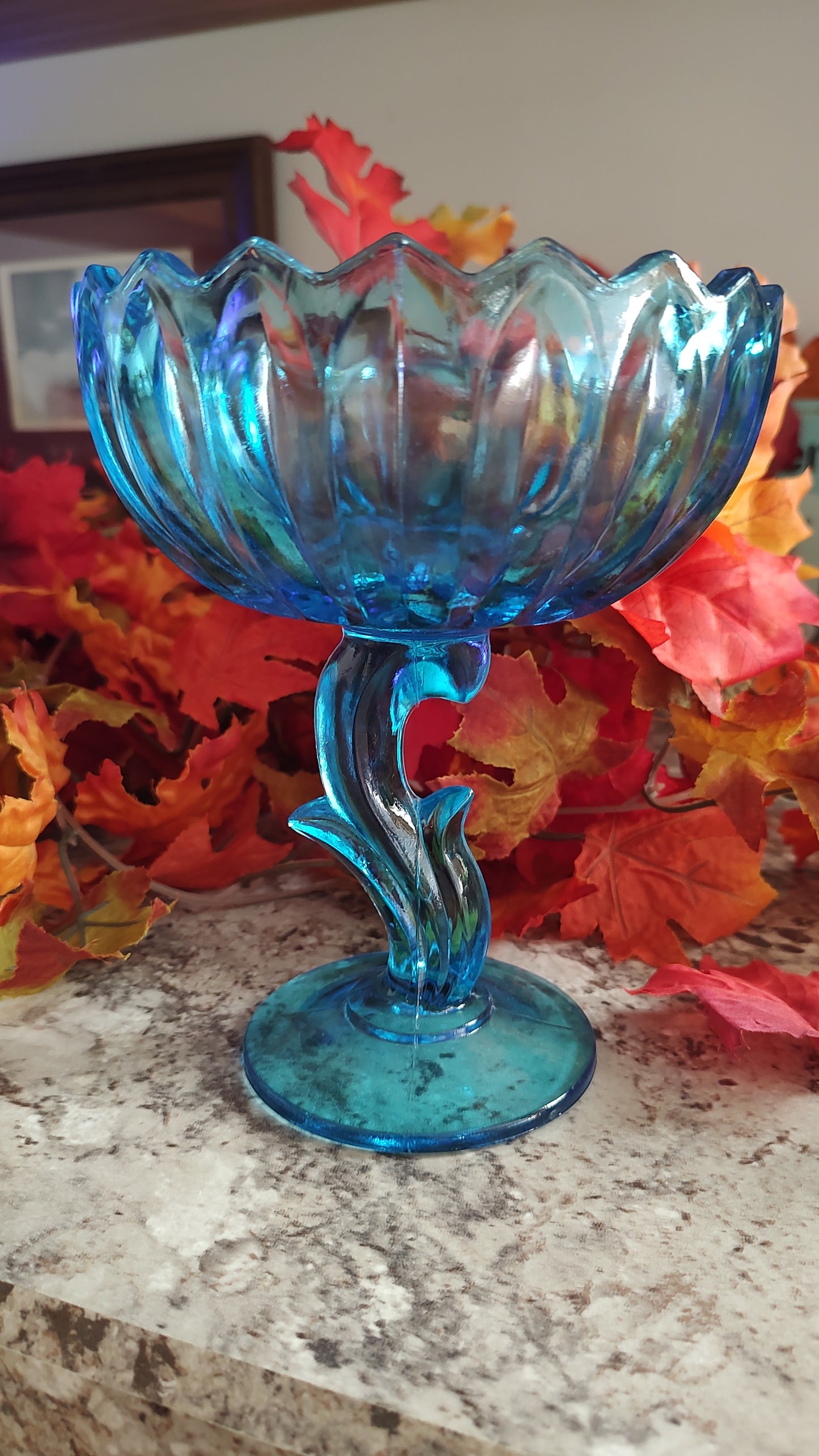 Vintage Blue Indiana Glass Lotus Blossom