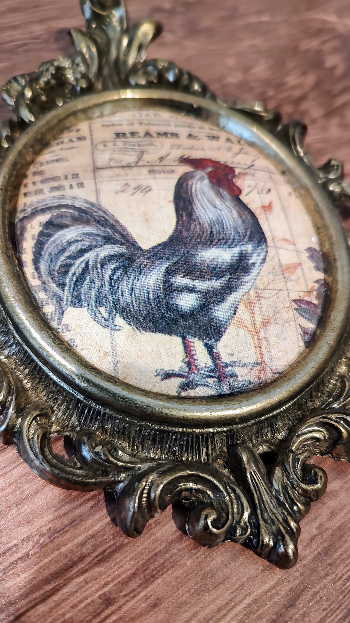 Vintage Mini Gold Frame with Chicken
