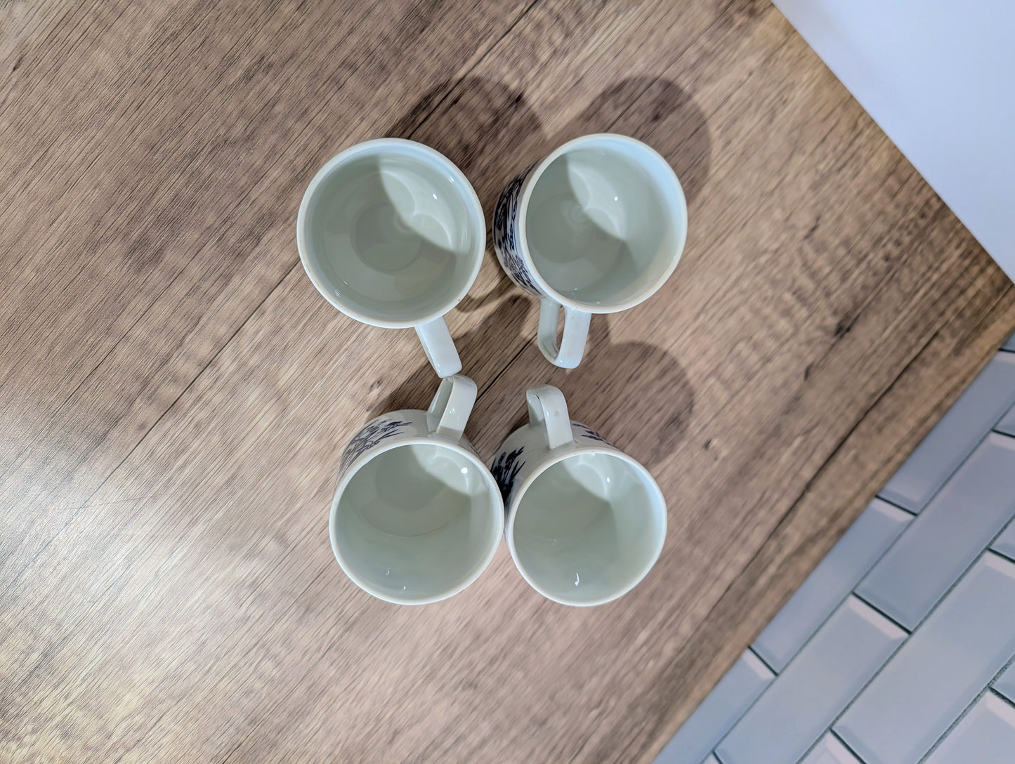 Set of 4 Vintage Kanesho Japan Blue Onion Footed Mugs/Coffee Cups 1970s Japan