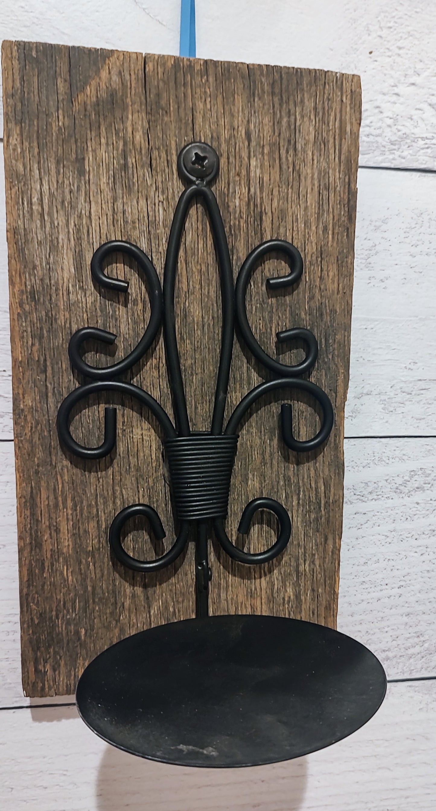 Repurposed Barn Wood with Metal Candle Holder