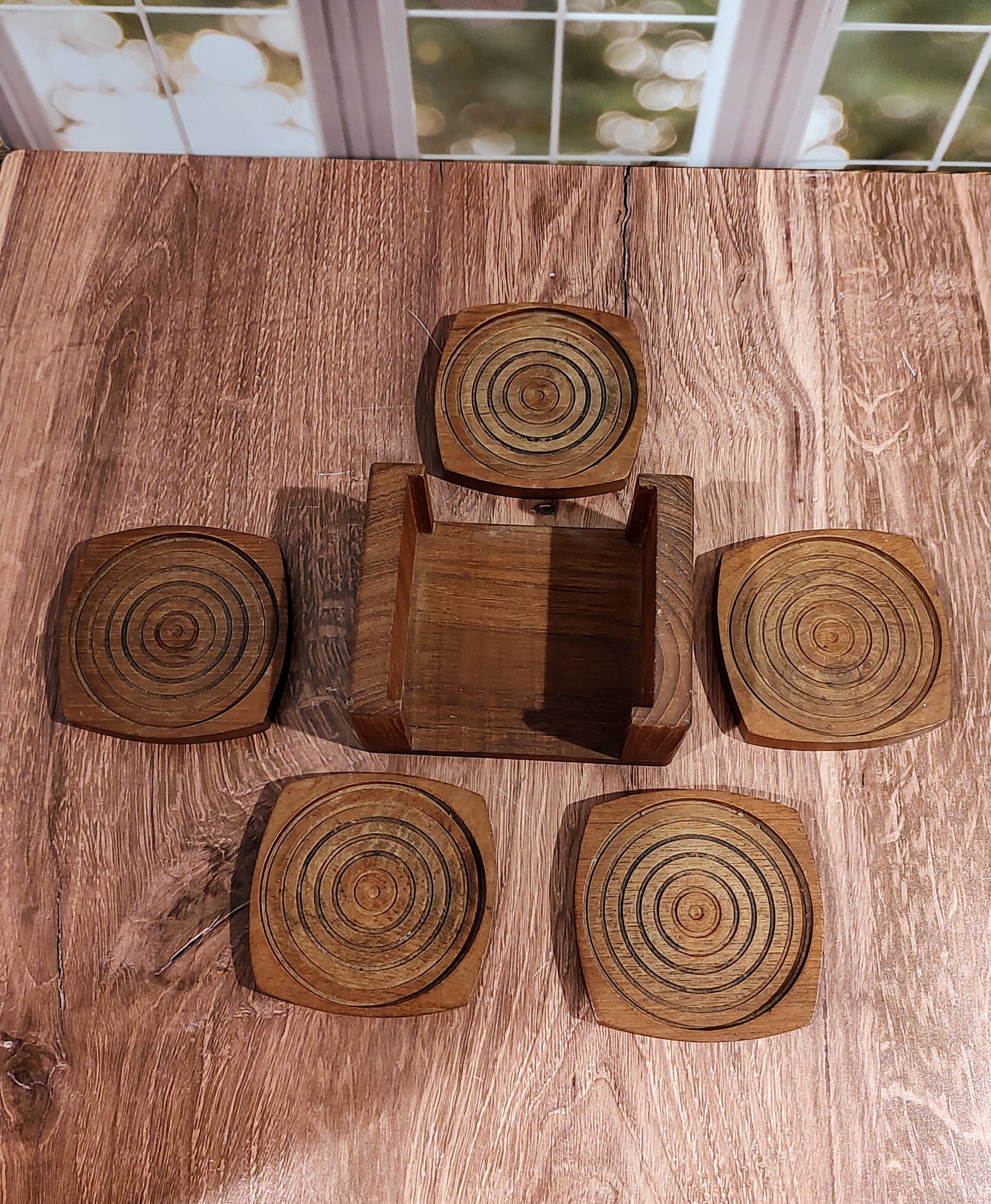 Mid-Century Teakwood Coaster set w/5 coasters
