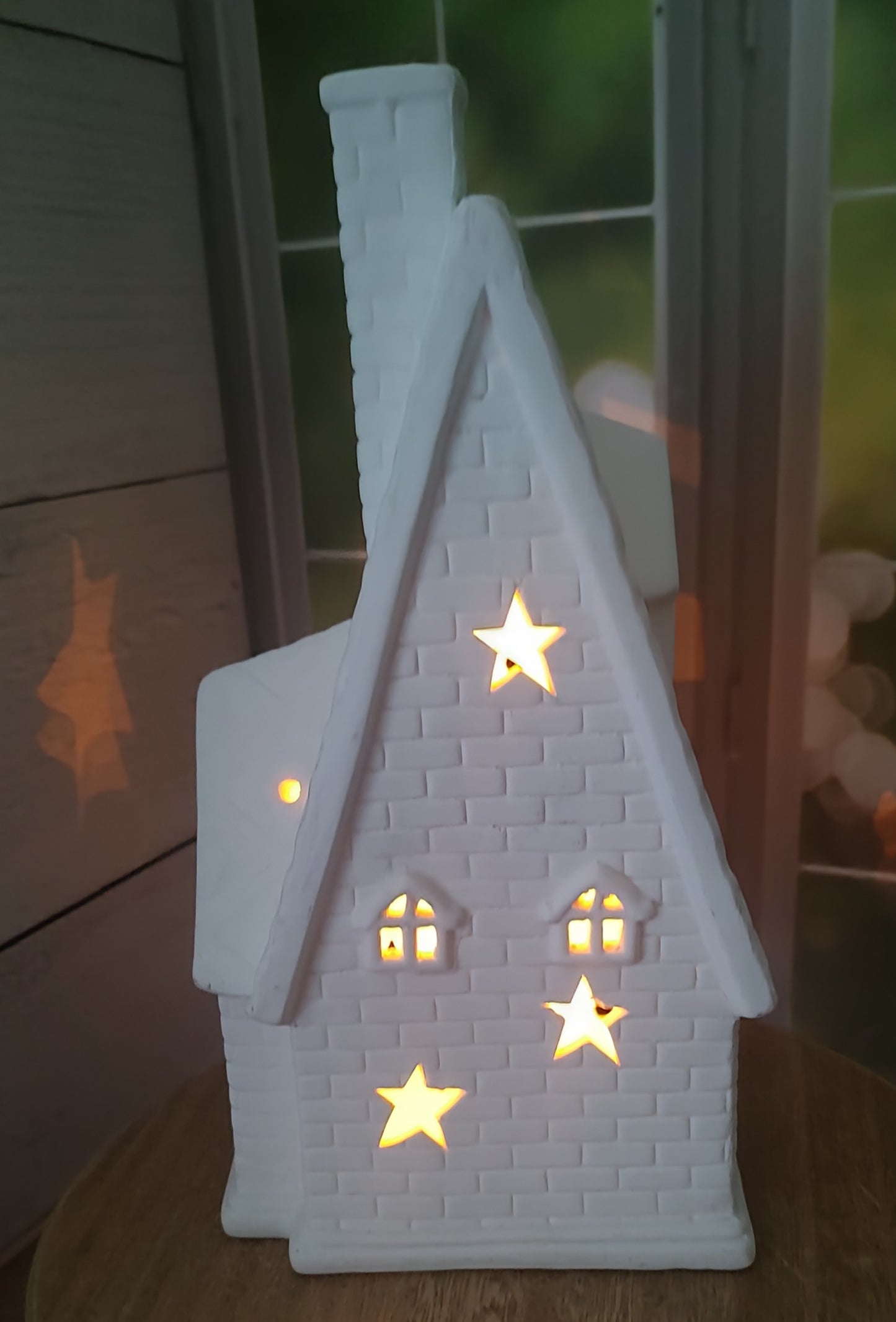 Unglazed Ceramic House with battery light