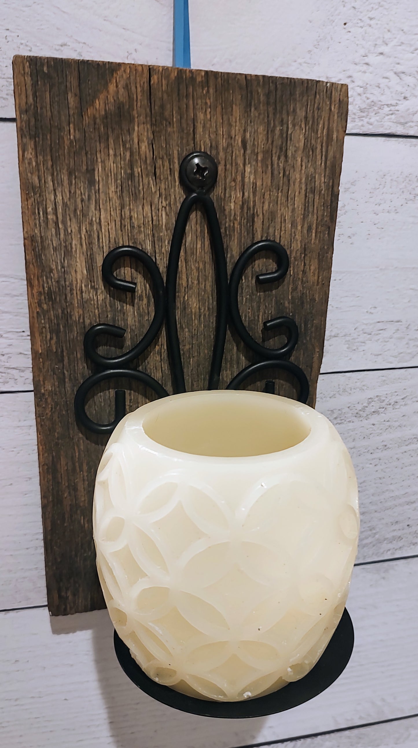 Repurposed Barn Wood with Metal Candle Holder