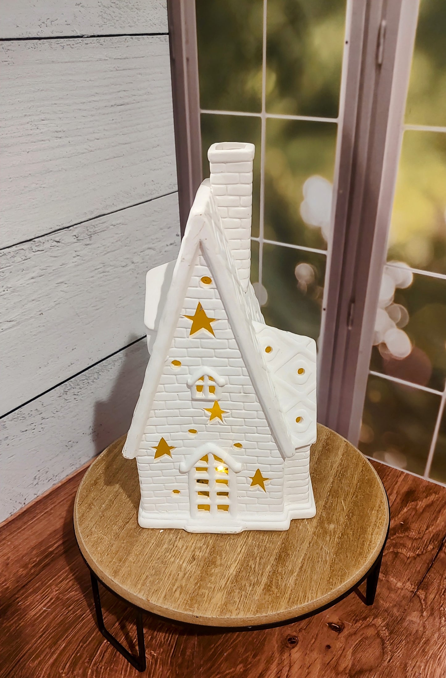 Unglazed Ceramic House with battery light