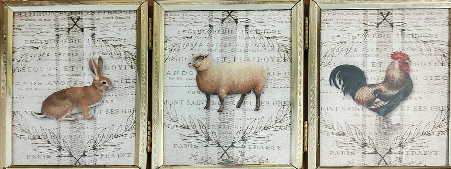 Vintage Trifold Frame with Rice Paper Art