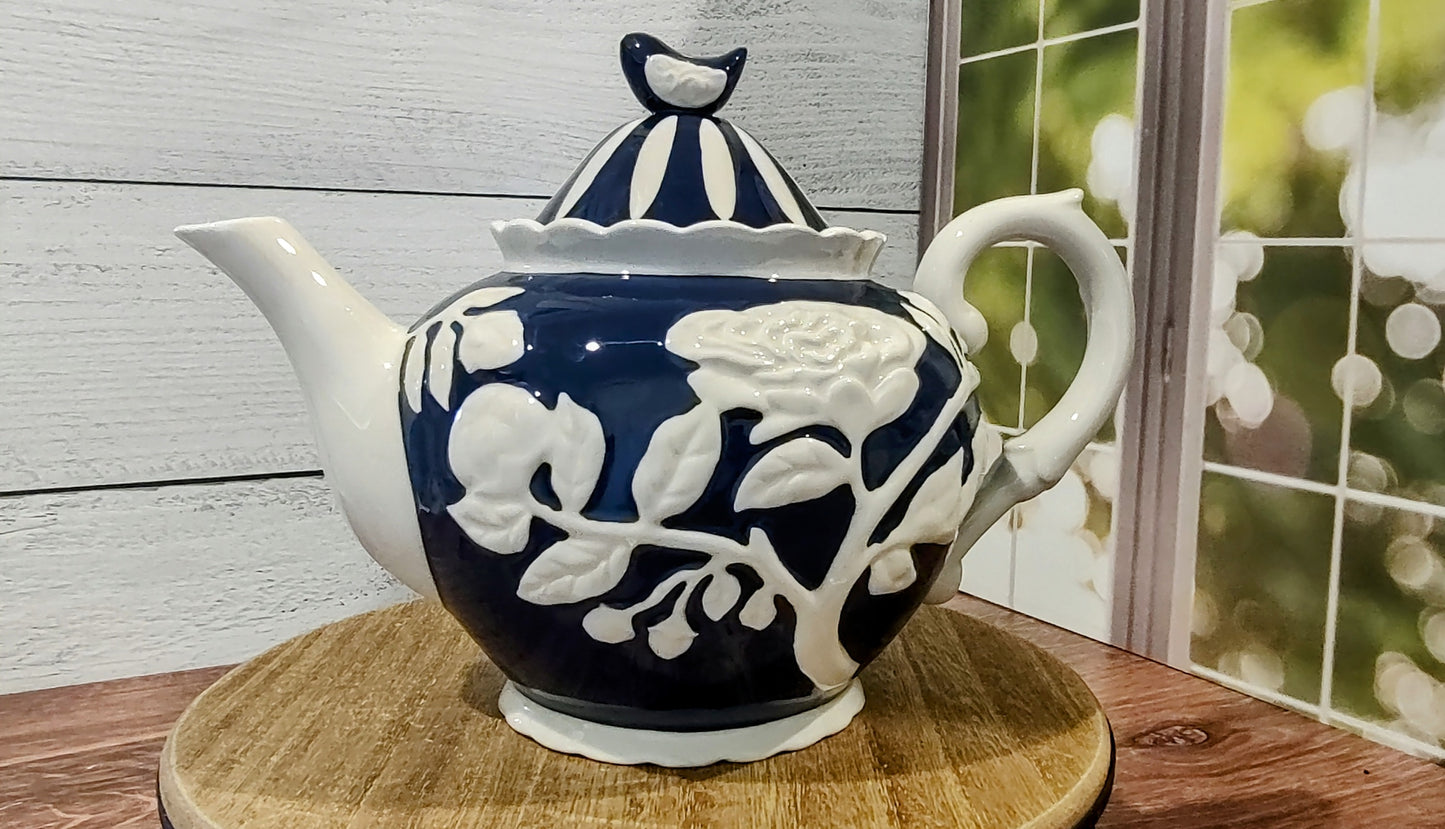 Blue and White Floral Tea Pot from Cracker Barrel