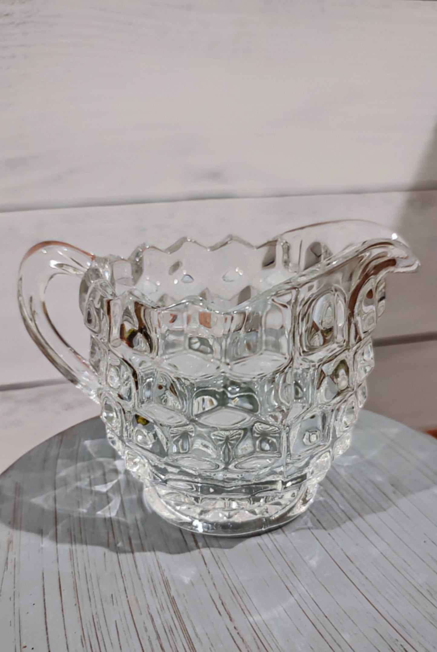 Mini Fostoria Cube Diamond Glass Creamer