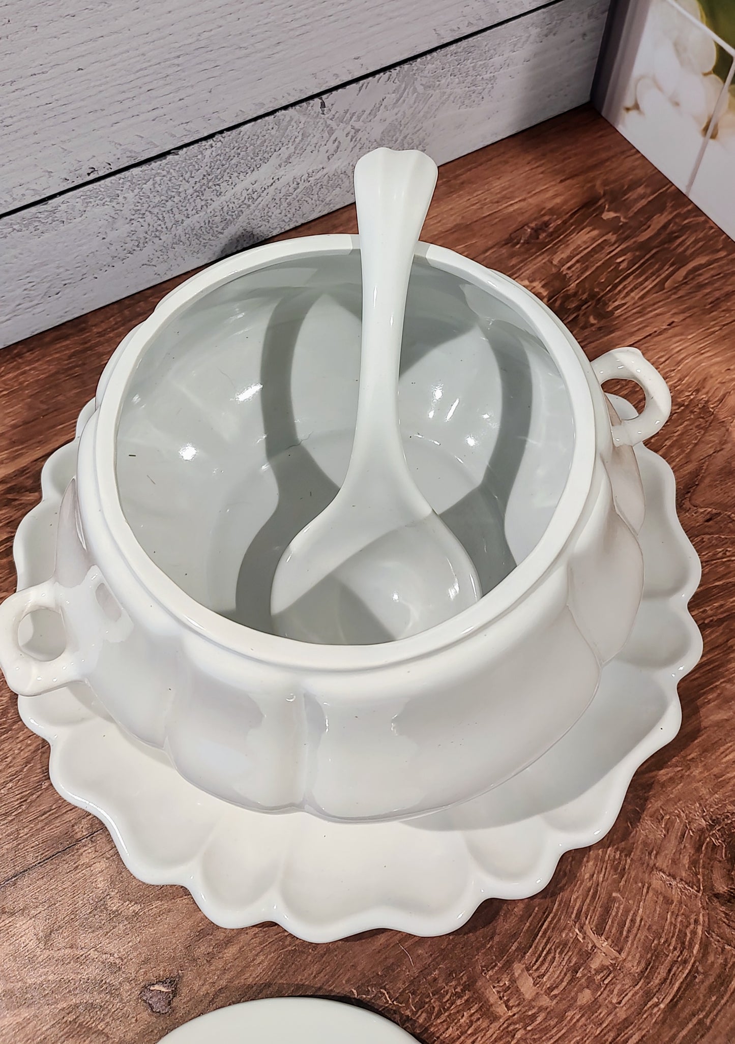 Vintage Ceramic Soup Tureen with Matching Plate and Laddle