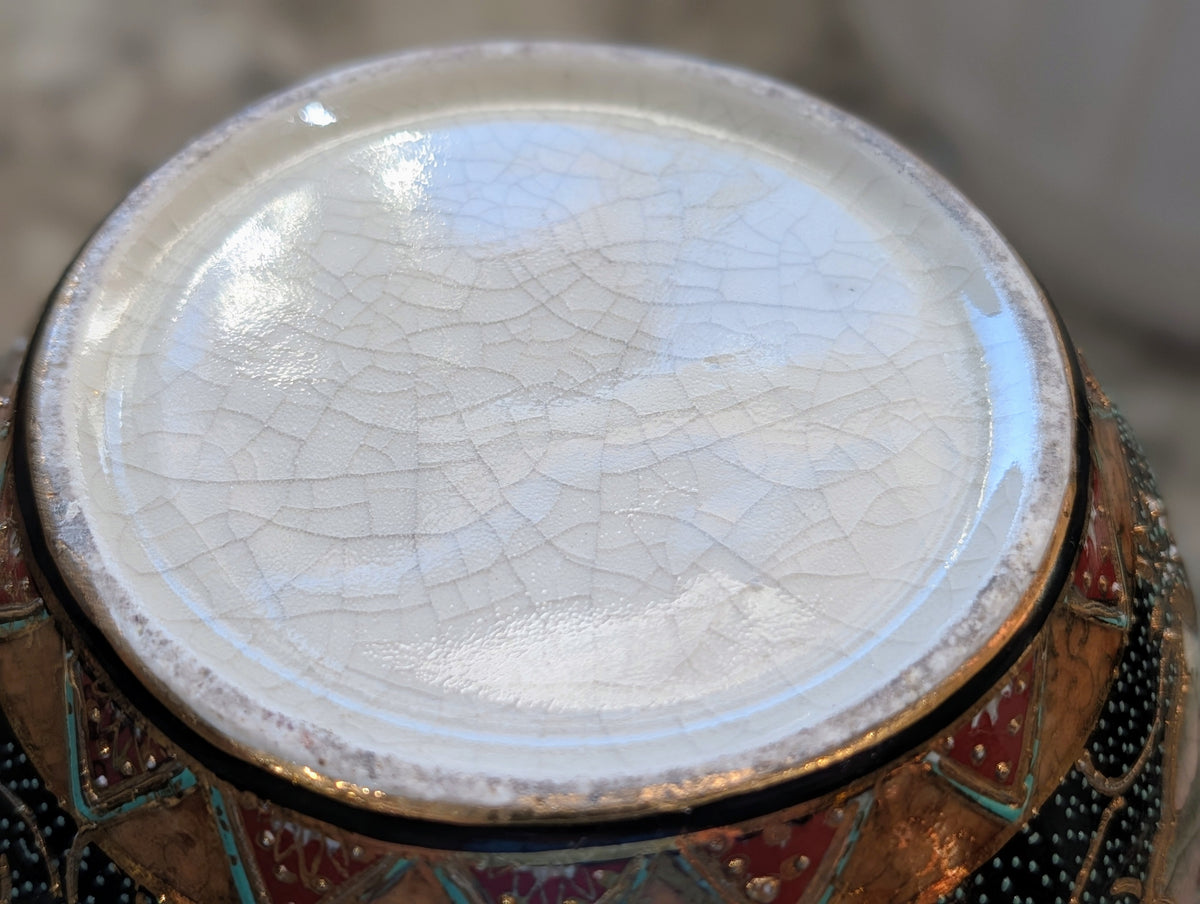 Vintage Jingdezhen Chinese Export Ginger Jar Satsuma Style Crackle Glaze - Repaired Lid