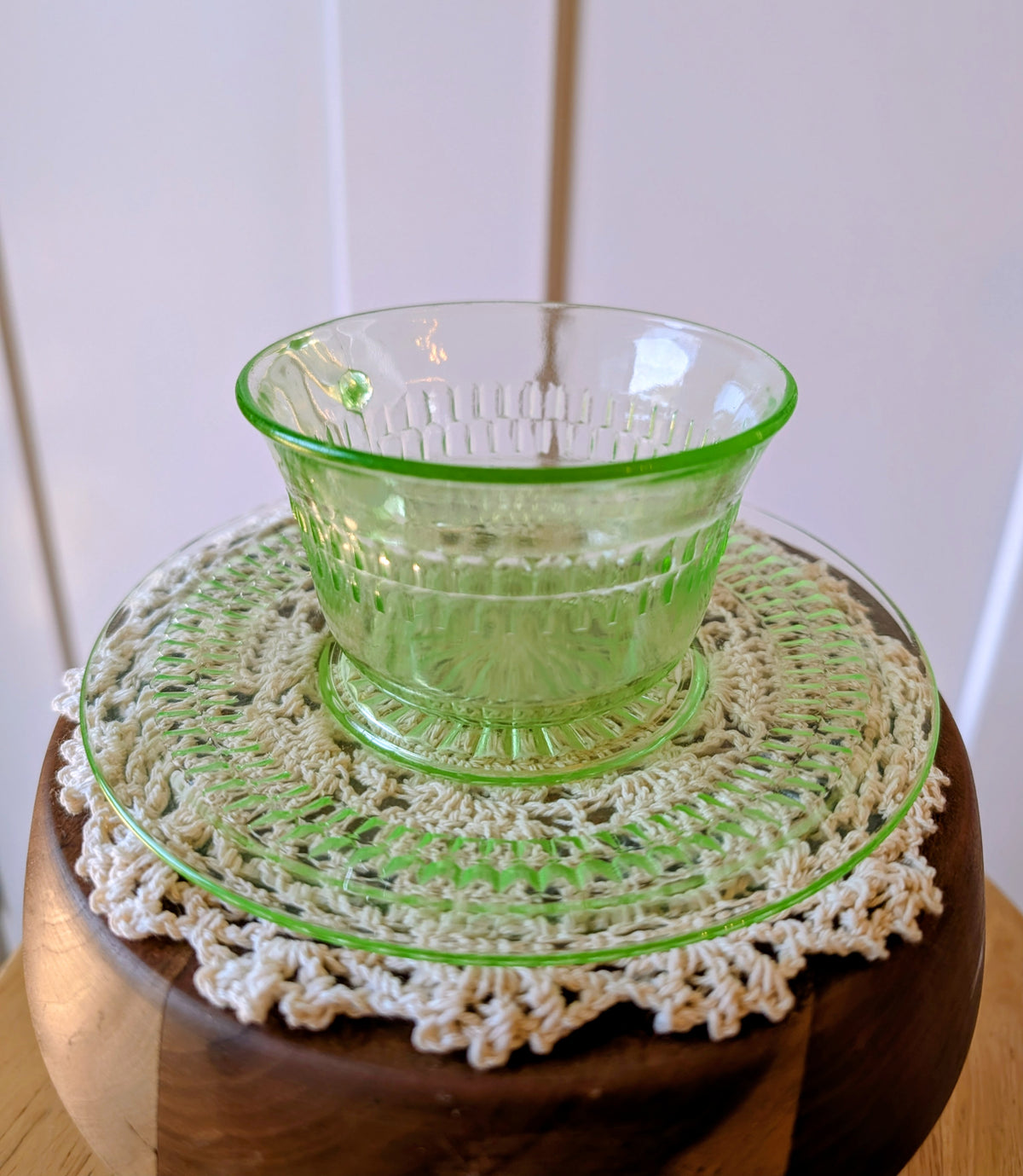 Green Uranium Glass Depression Glass Cup and Saucer