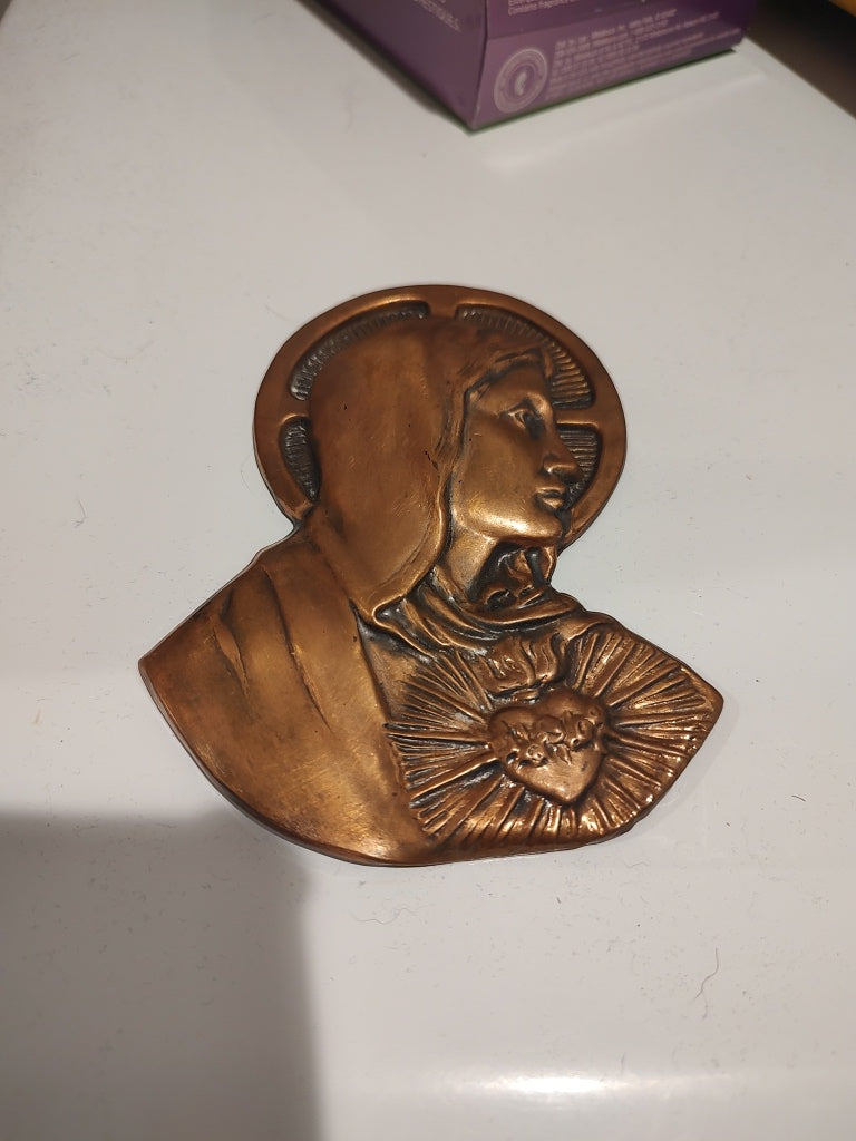 Virgin Mother Mary Copper Wall Plaque