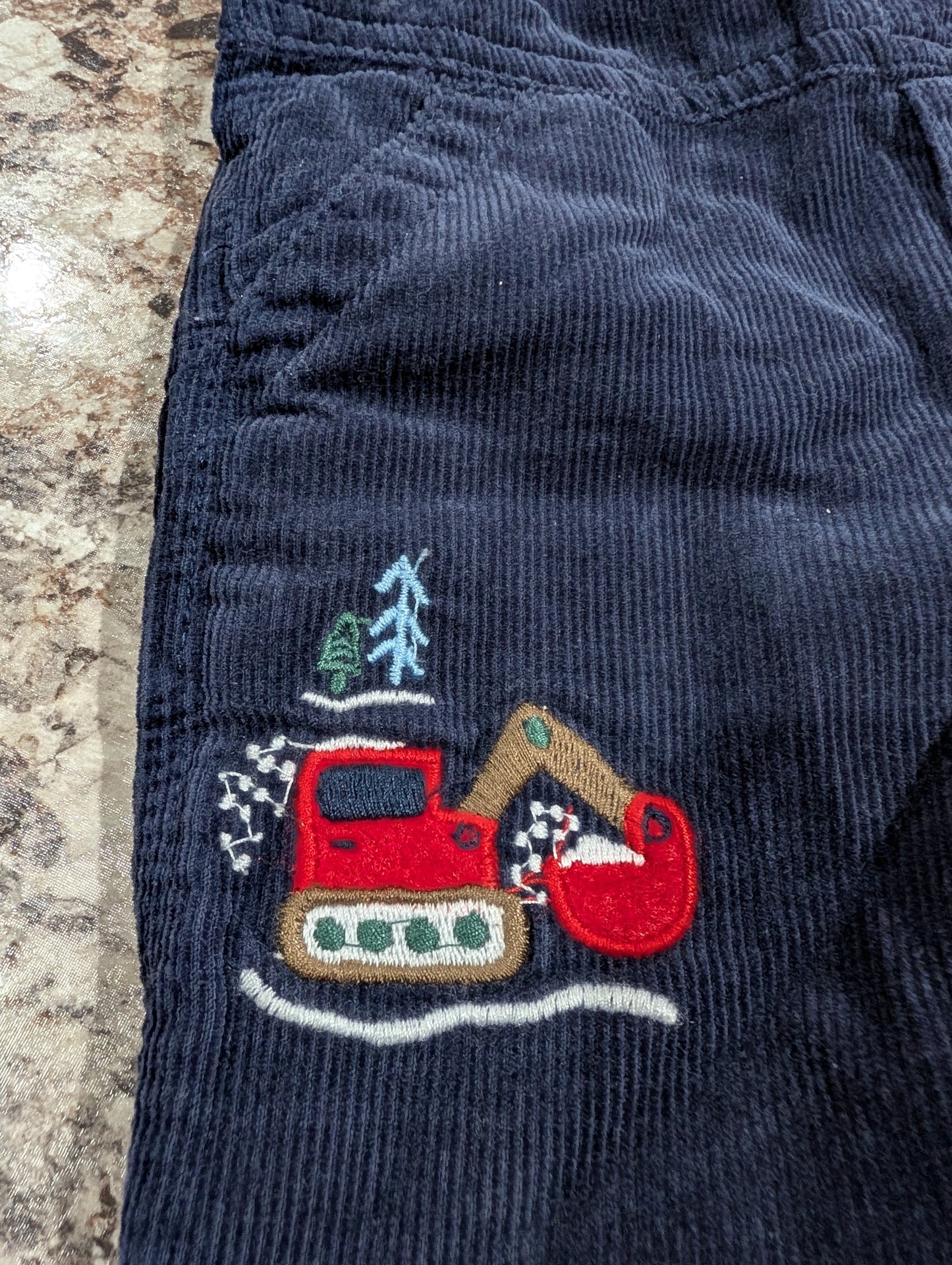 Oshkosh Navy Corduroy Bibs with Snow Scene 6 mos