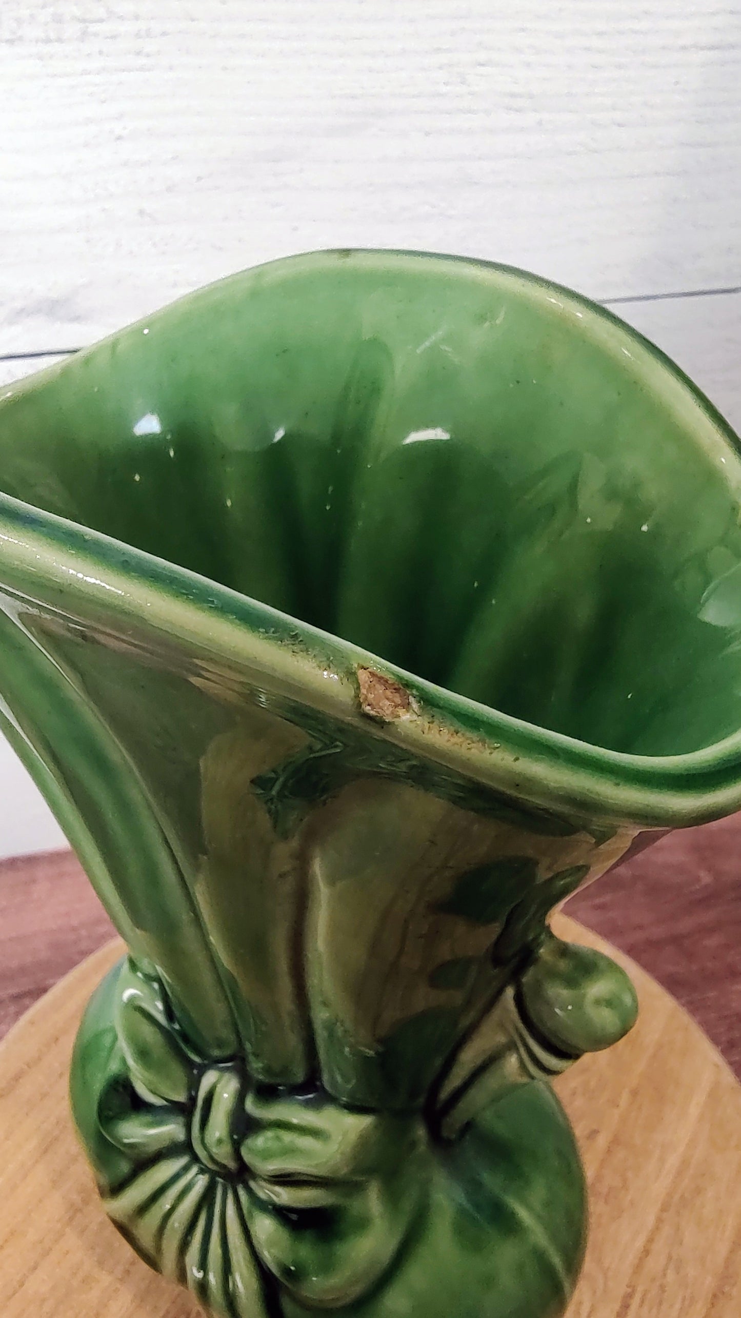 Vintage Green Shawnee Pottery Vase with Bow