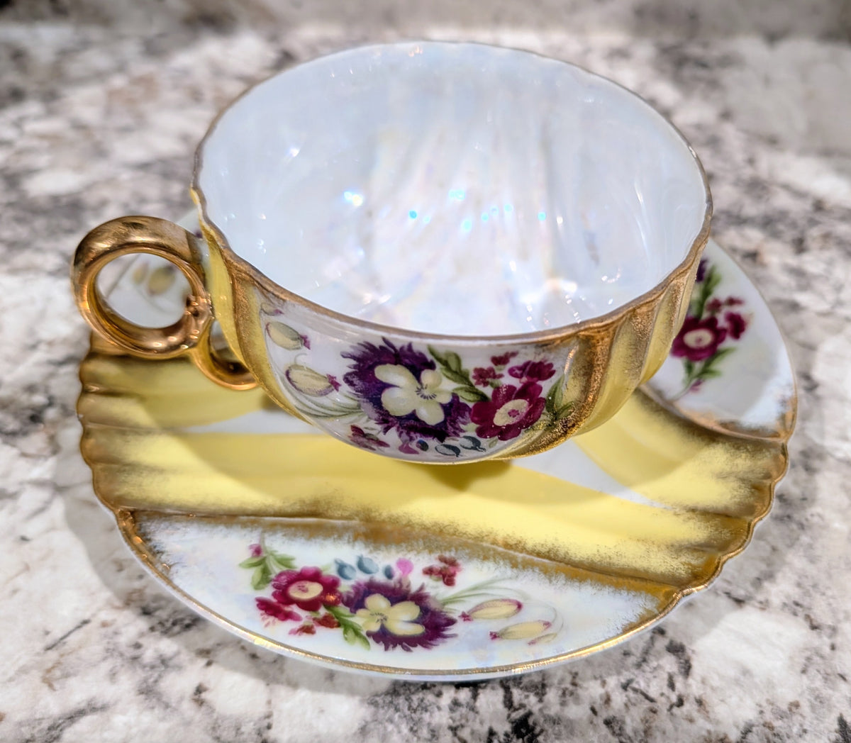 RELCO Handpainted Footed Cup with Matching Saucer