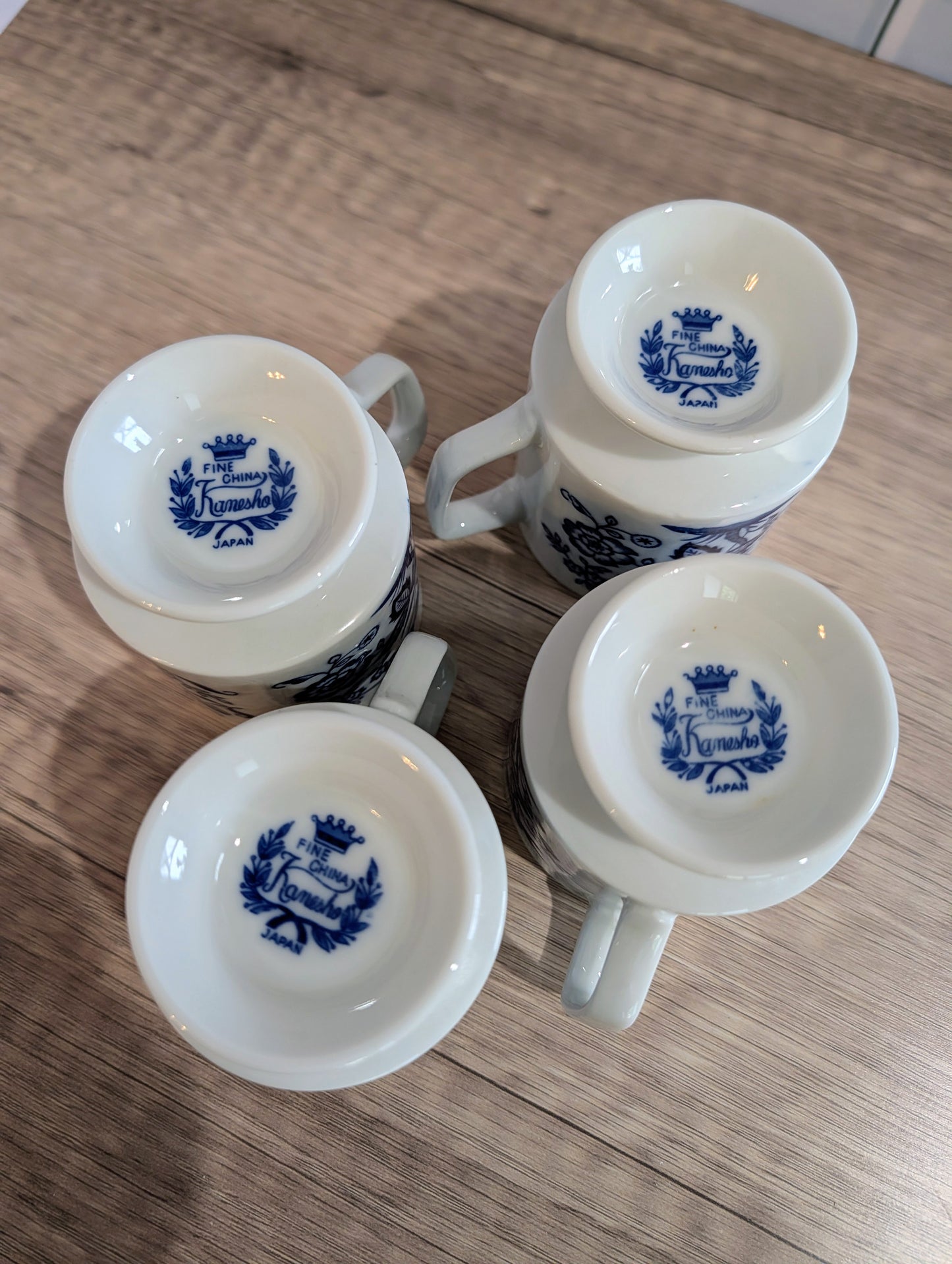 Set of 4 Vintage Kanesho Japan Blue Onion Footed Mugs/Coffee Cups 1970s Japan
