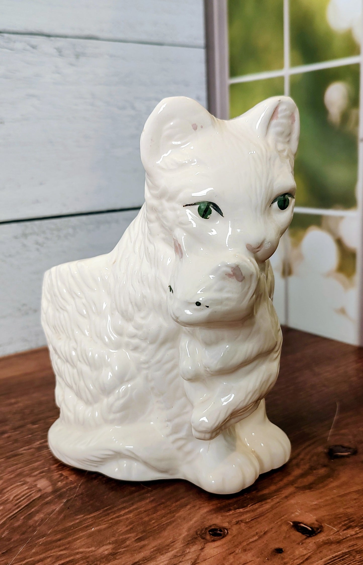 Vintage Cat With Kitten Ceramic Planter
