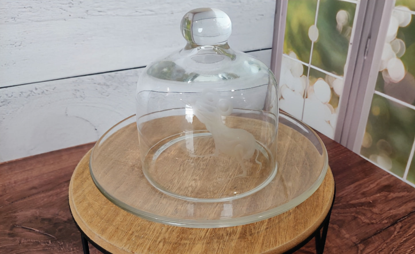 Etched Mouse Glass Cheese Ball Dish