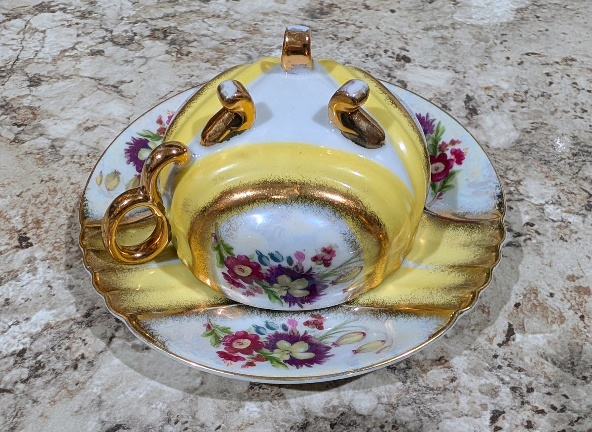 RELCO Handpainted Footed Cup with Matching Saucer