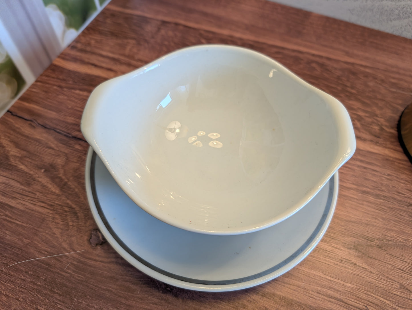 Cameo Rose Soup Bowl/Gravy Boat with Attached Plate