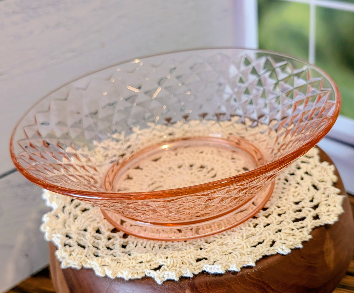 Vintage Imperial Pink Depression Glass Diamond Quilted Bowl