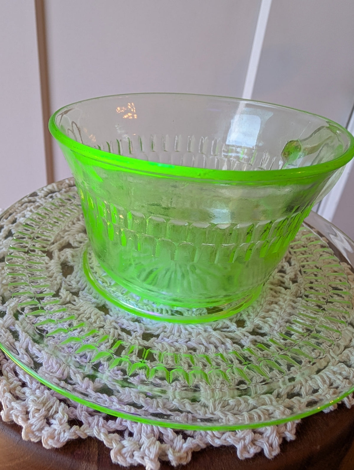 Green Uranium Glass Depression Glass Cup and Saucer