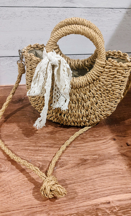 Half Moon Straw Rattan Hand bag