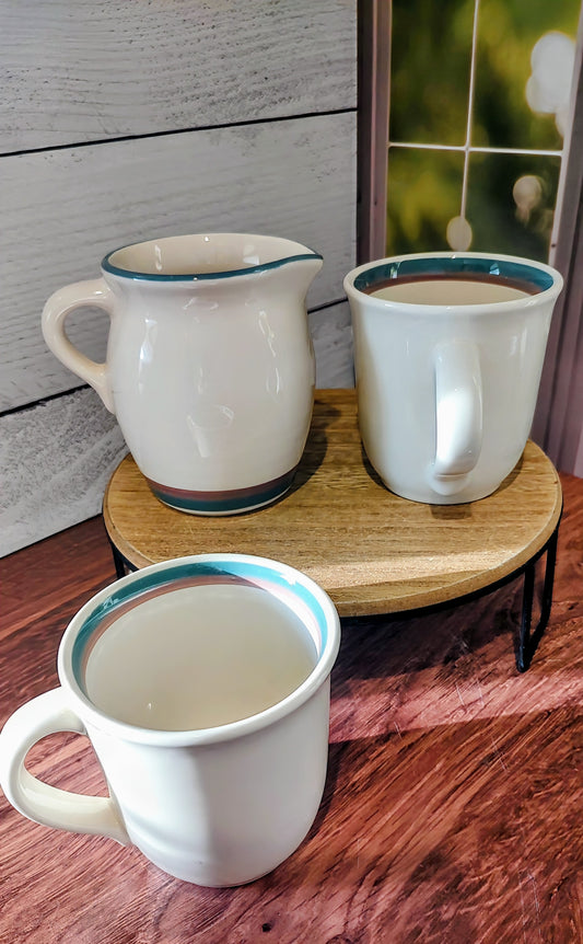 Creamer & Two Mugs- Pfaltzgraph Juniper Pattern
