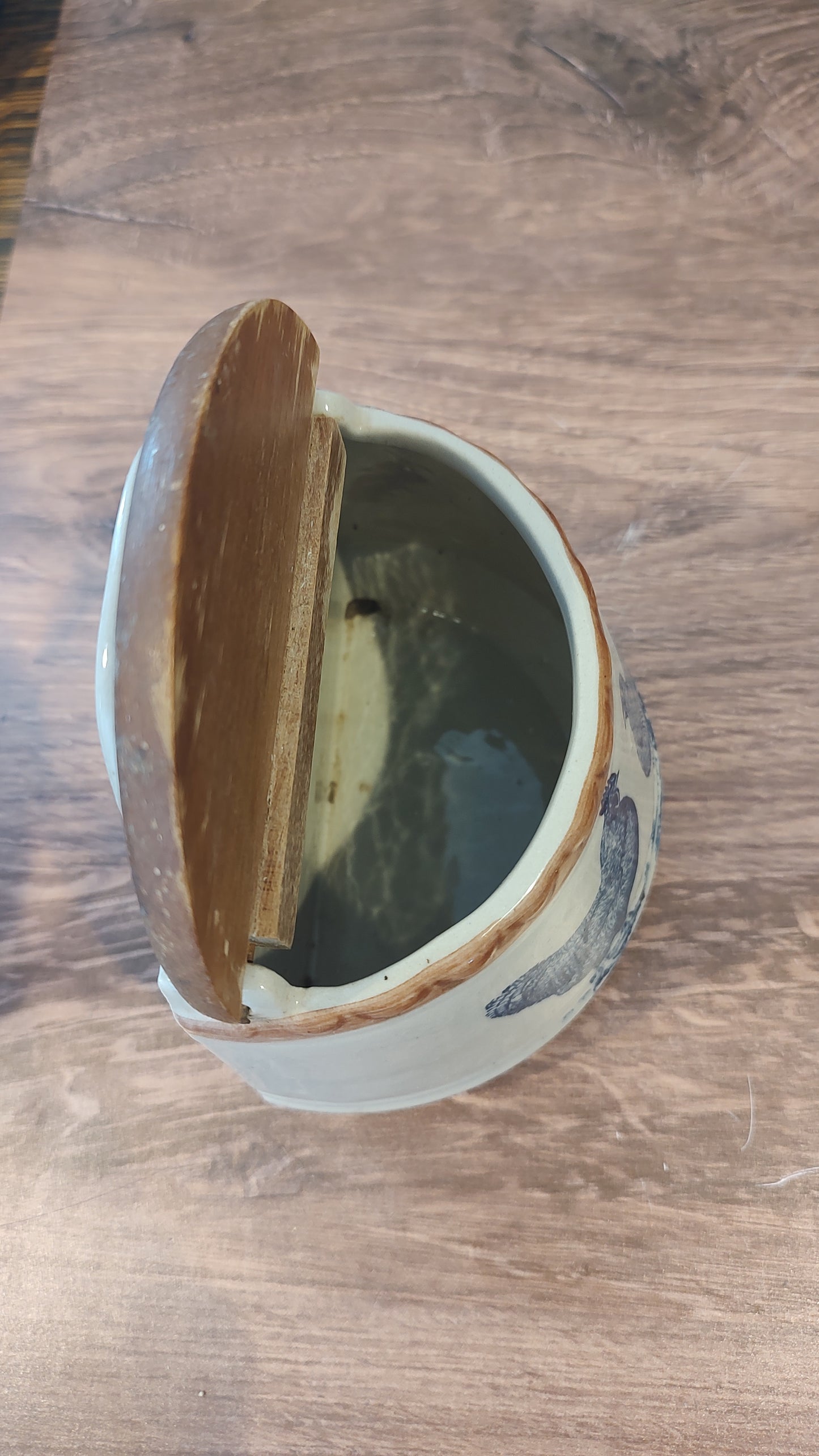 Vintage Salt Crock with Wooden Lid