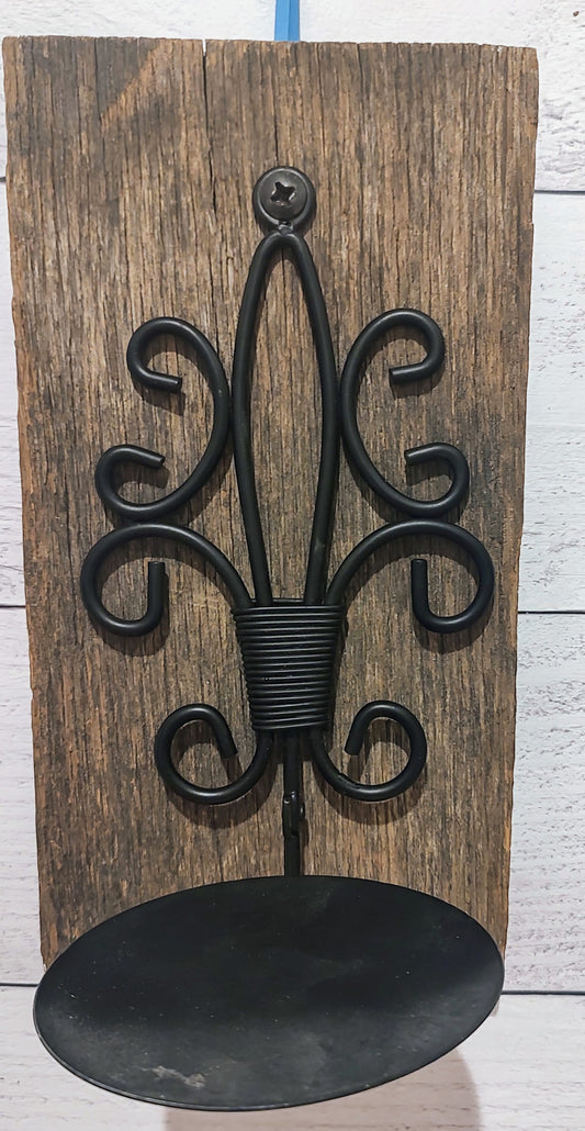 Repurposed Barn Wood with Metal Candle Holder