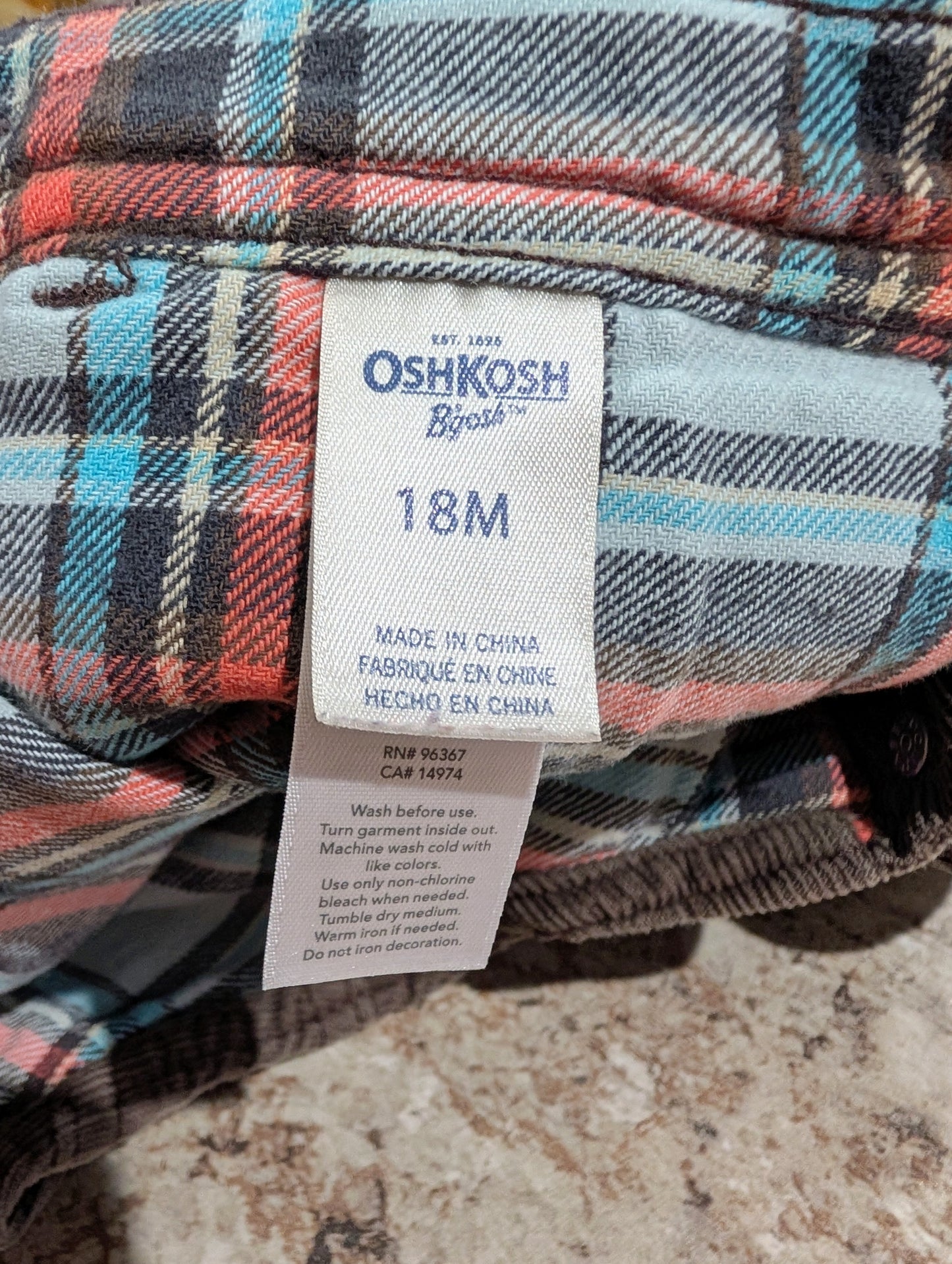 Oshkosh Flannel Lined Bib Overalls 18 mos