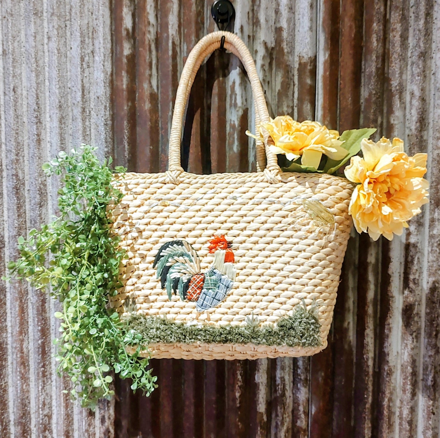 Rooster Straw Handbag